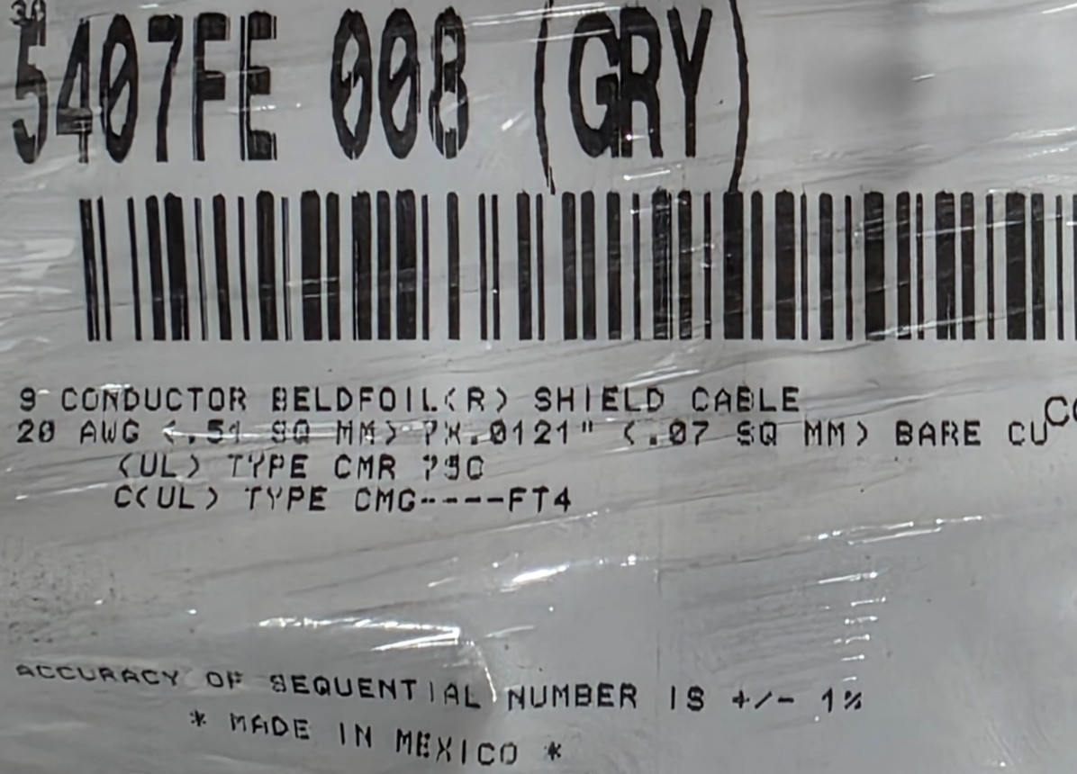 Belden Wire 5407FE 20/9C Shielded Audio/Security/Alarm Cable Riser Gray /50ft