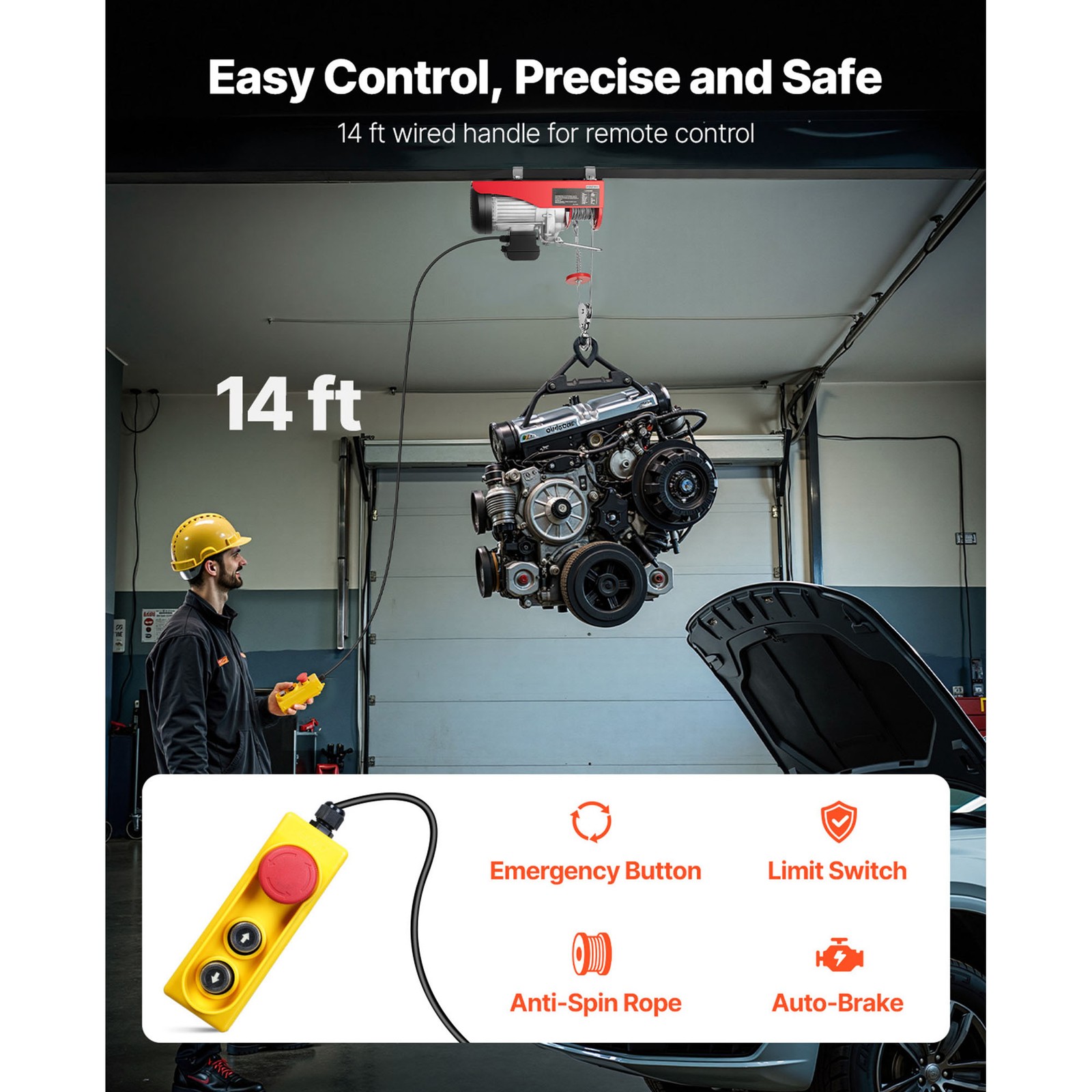 Uimoso Electric Hoist 2200lbs Crane Winch with Wired Remote Control 1600W 110V