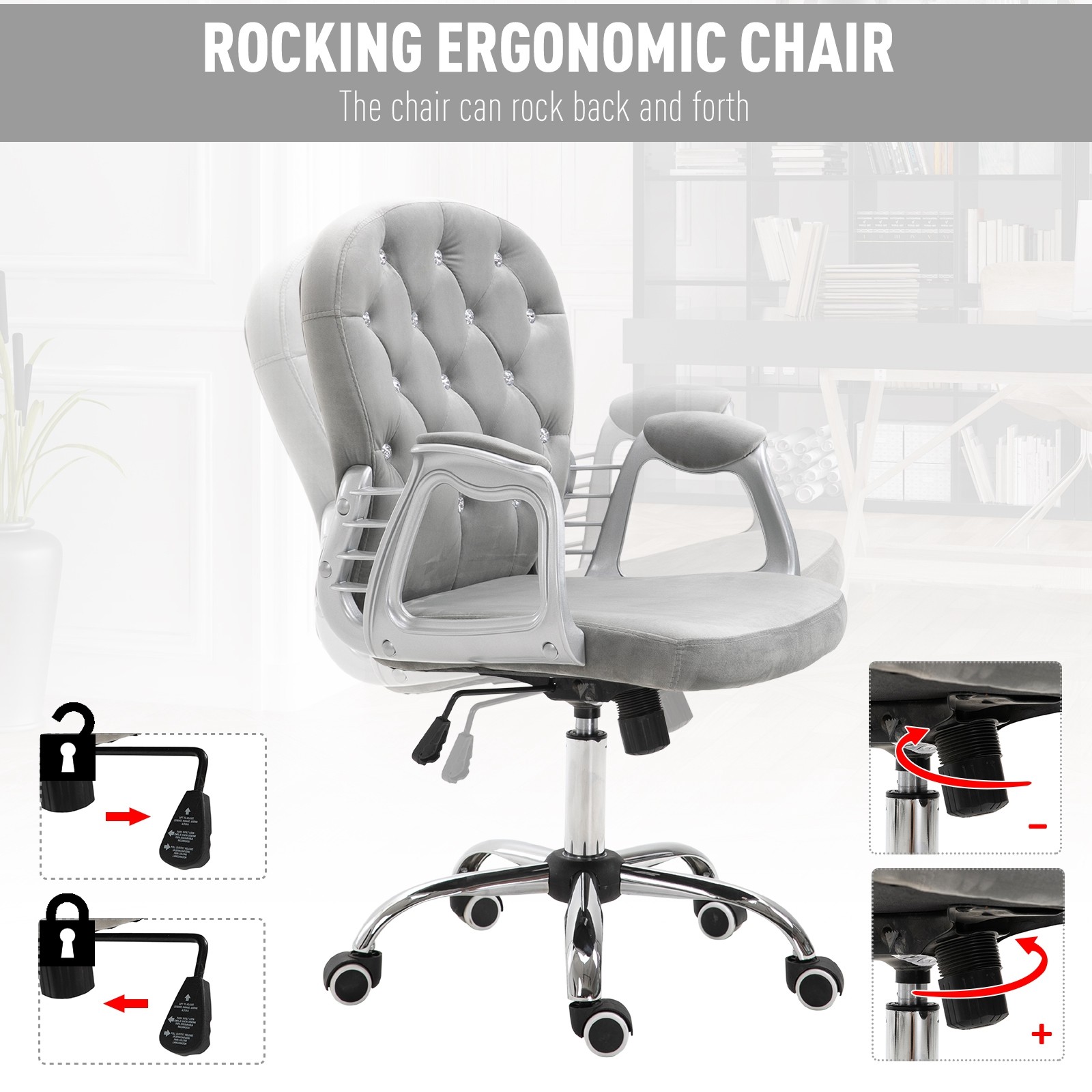 Vanity Mid Back Office Chair Tufted Backrest Swivel Rolling Wheels Task Chair