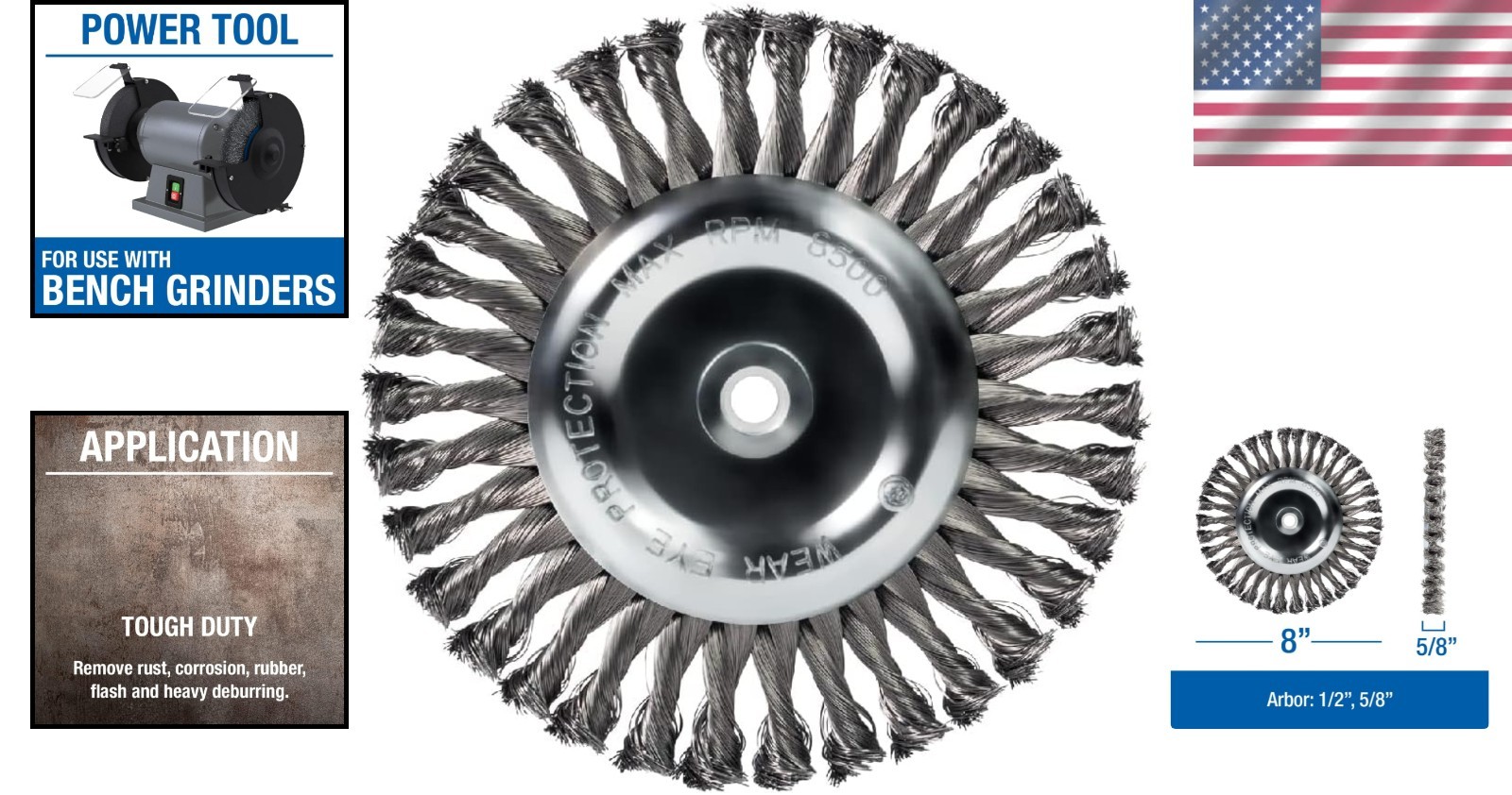 Abrasive Knot Wire Wheel 8 Inch Carbon Steel Heavy Duty for Metal Surface