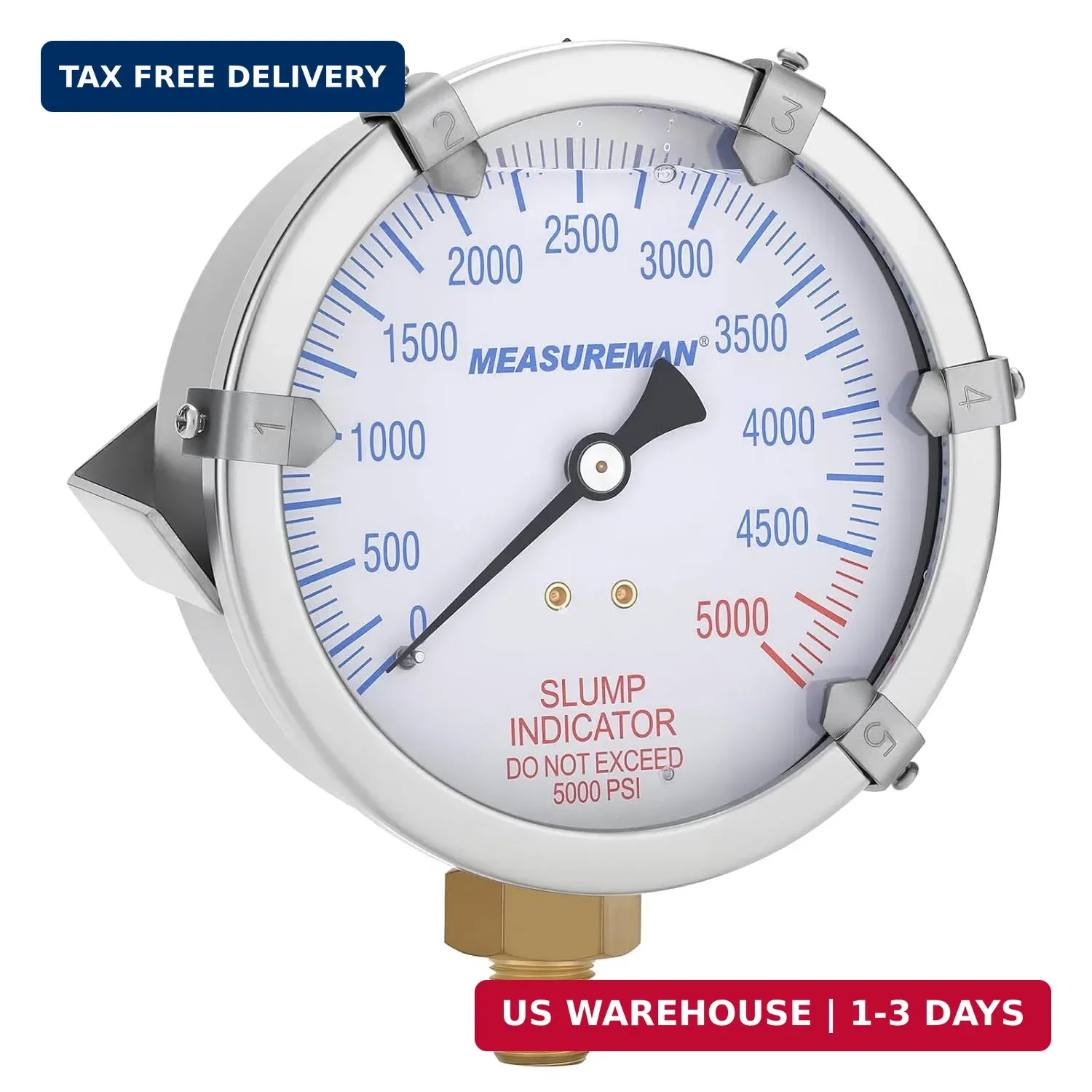 Concrete Pump Slump Indicator Gauge, 4 Inch Dial, 0-5000 PSI with 5 Adjustabl…