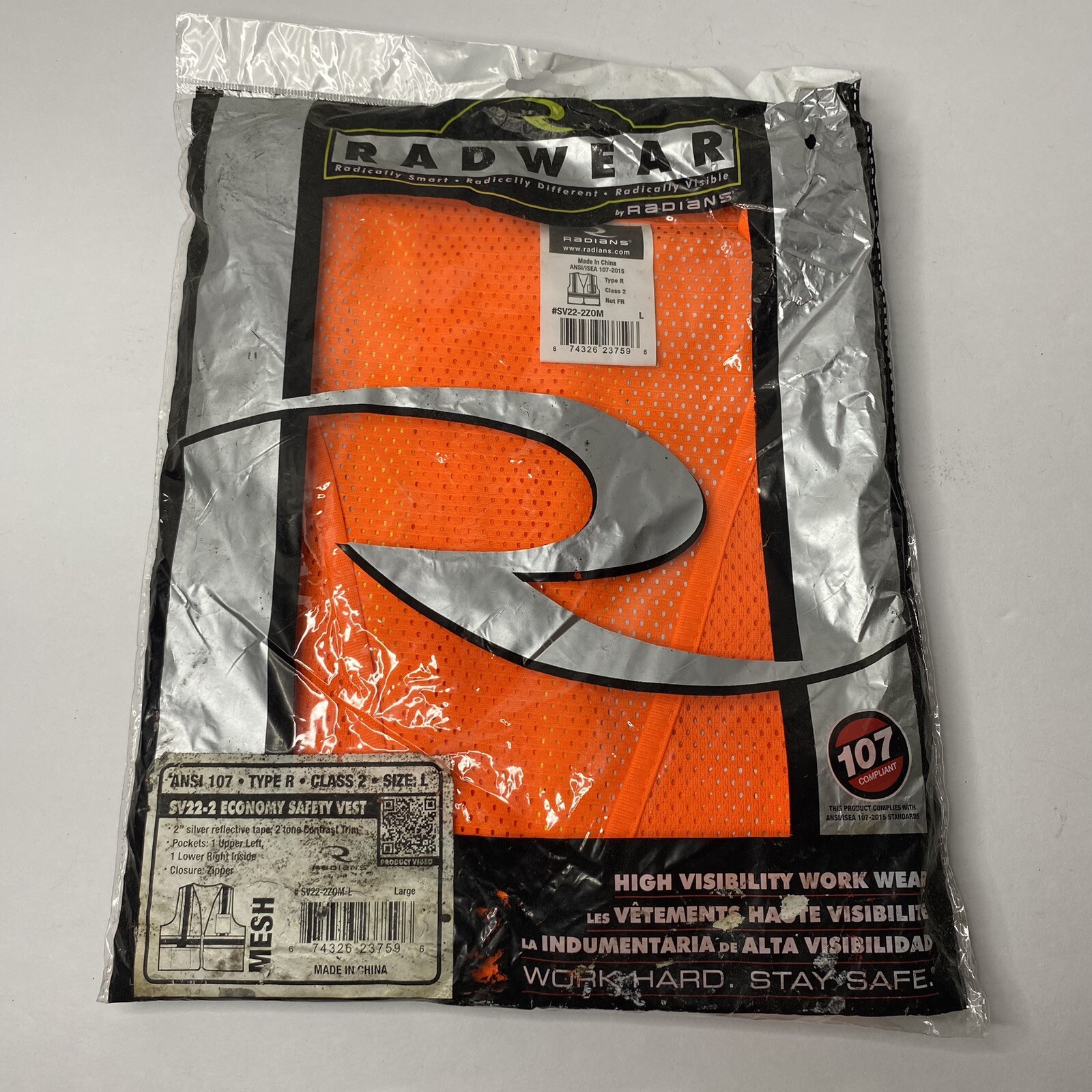 Radians Radwear Hi-Visibility Safety Vest SV22-2 Orange Class 2 Size LARGE