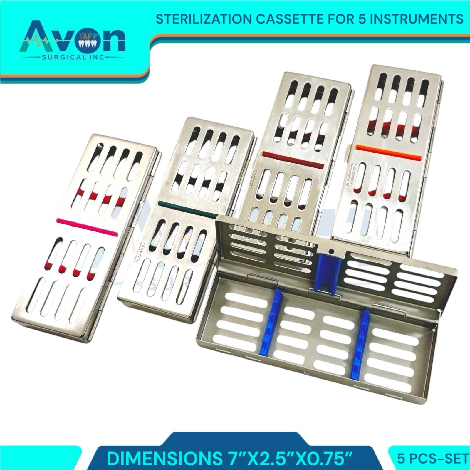 5 GERMAN DENTAL AUTOCLAVE STERILIZATION CASSETTE RACK BOX TRAY FOR 5 INSTRUMENT