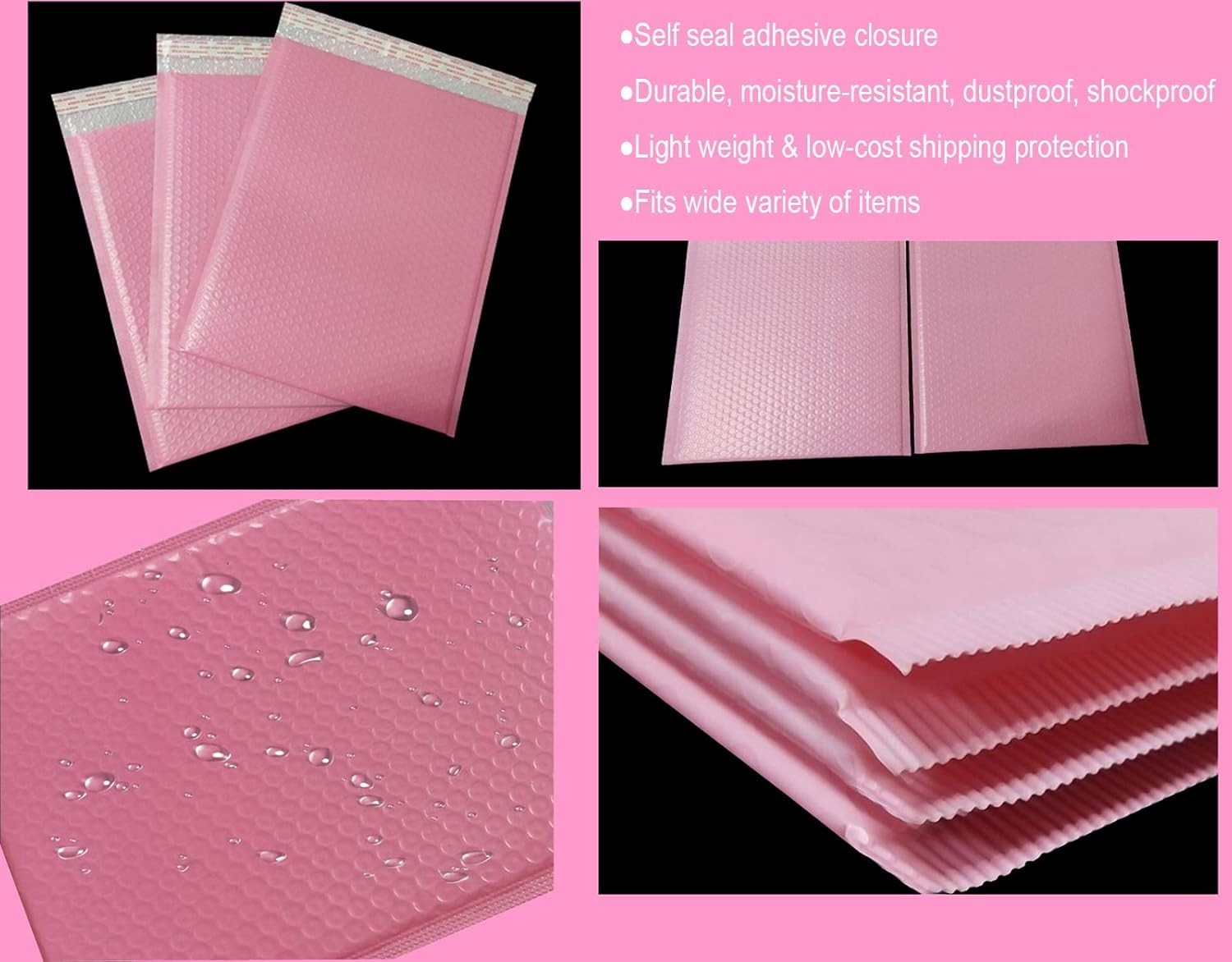 Small Poly Bubble Lined Mailers Padded 24 Pack 5×7 Inches 4 Colors Pink Green…