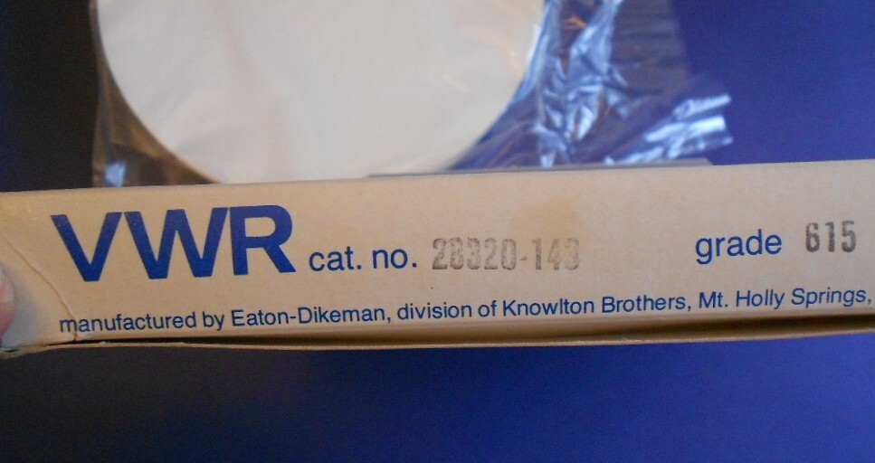 VWR FILTER PAPERS Cat. No. 28320-143 grade 615 18.5 CM Qualitative 100 Circles