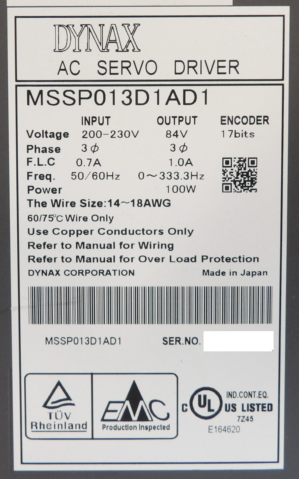 Dynax MSSP013D1AD1 MSSP023D1AD1 MSSP043D1AD1 AC Servo Drive Lot of 10 Working
