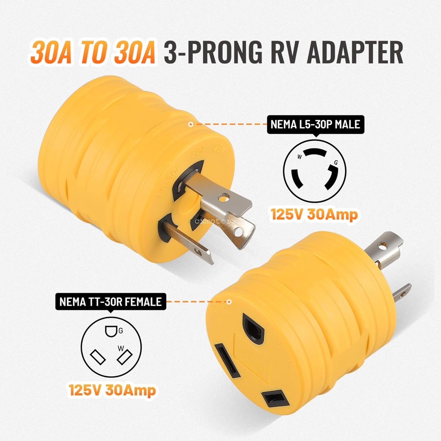 RV Power Adapter NEMA L5-30P to TT-30R Twist Lock Generator Plug Male to Female