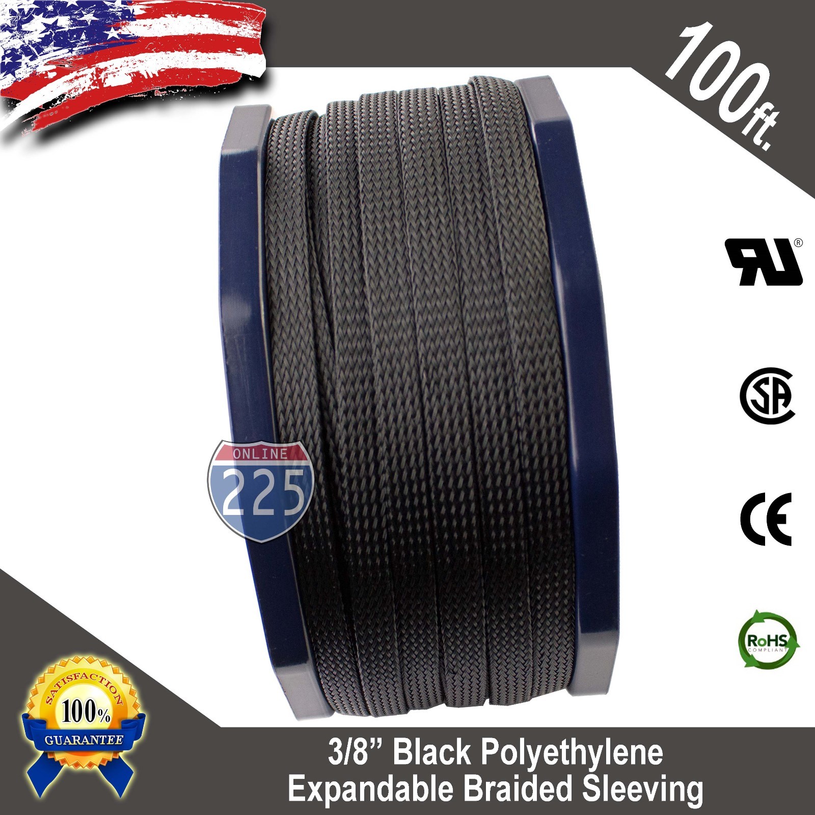 100 FT 3/8″ Black Expandable Wire Cable Sleeving Sheathing Braided Loom Tubing