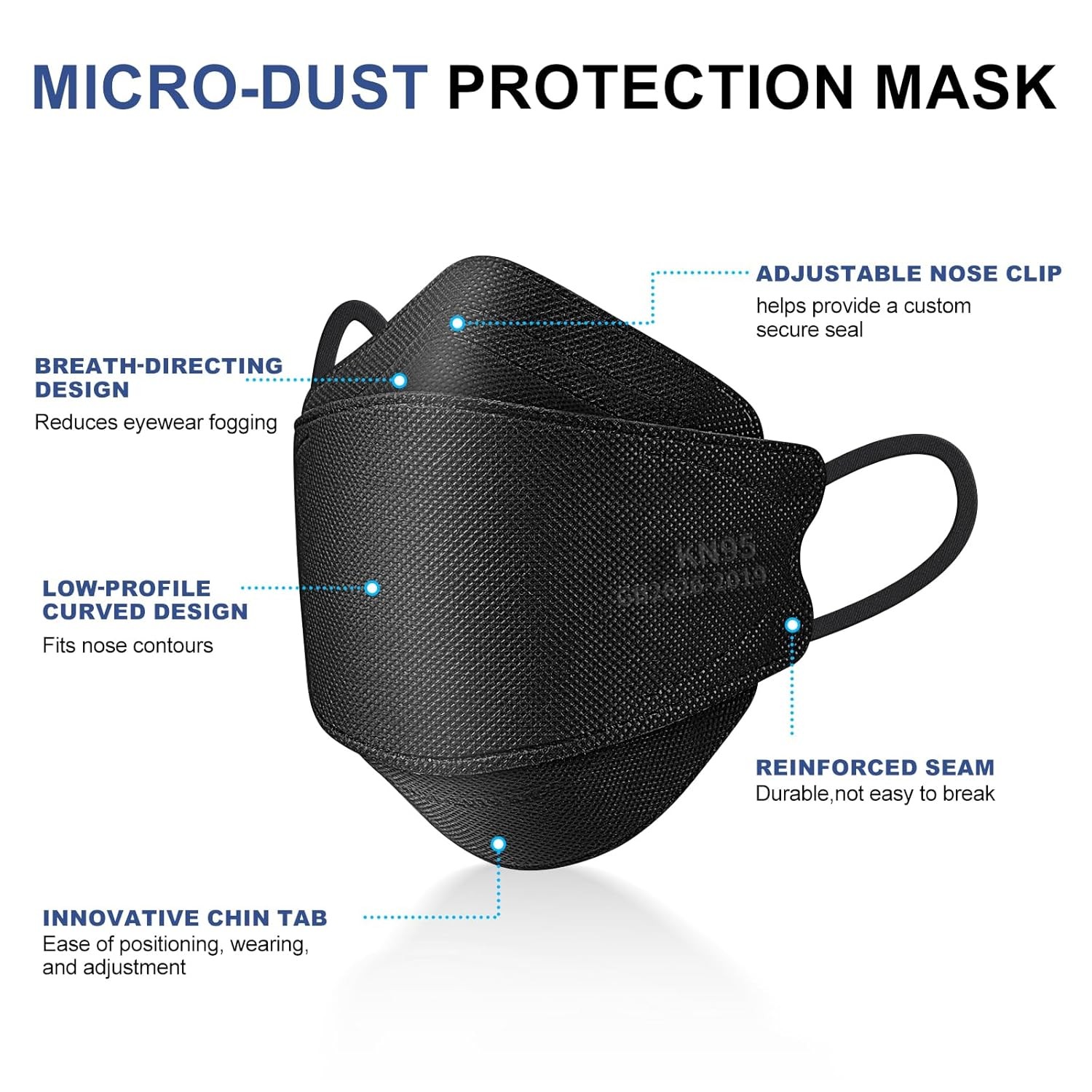 KN95 Face Mask Disposable Adults – 100 Pack 5 1 Count (Pack of 100), Black