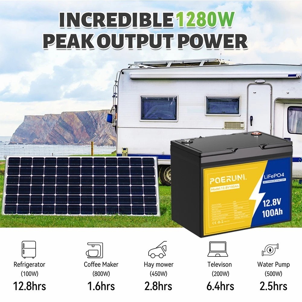 12V 100Ah LiFePO4 Lithium Battery 8000+ Deep Cycle BMS for Solar RV Off-grid