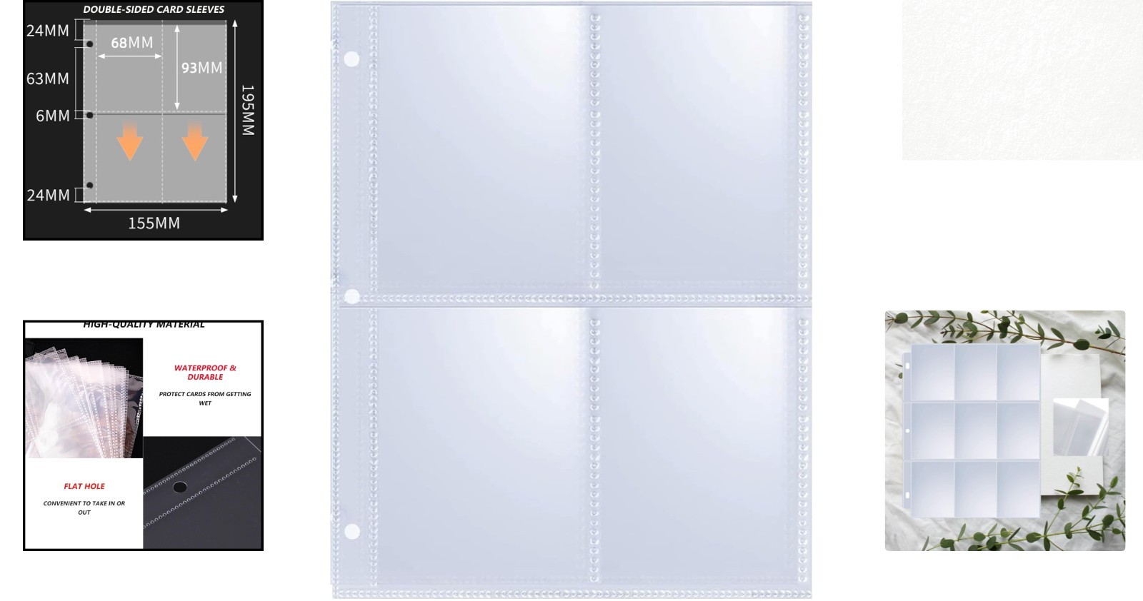 50 Pack 400 Pockets 2.5×3.5 Trading Card SleevesA5 Binder 4 Pocket Card Sleev…