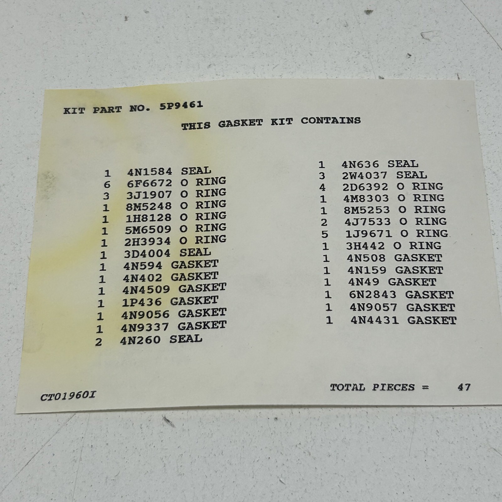 Caterpillar Genuine OEM CAT 5P9461 Fuel System Gasket Kit