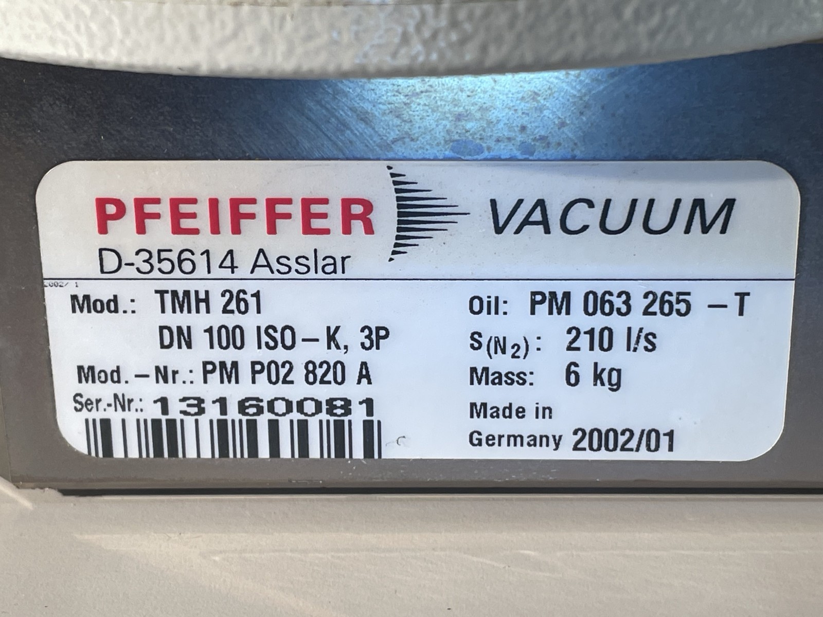 Pfeiffer Vacuum Turbo Pump TMH 261 DN 100 ISO-K, 3P with TC600 Controls – Used