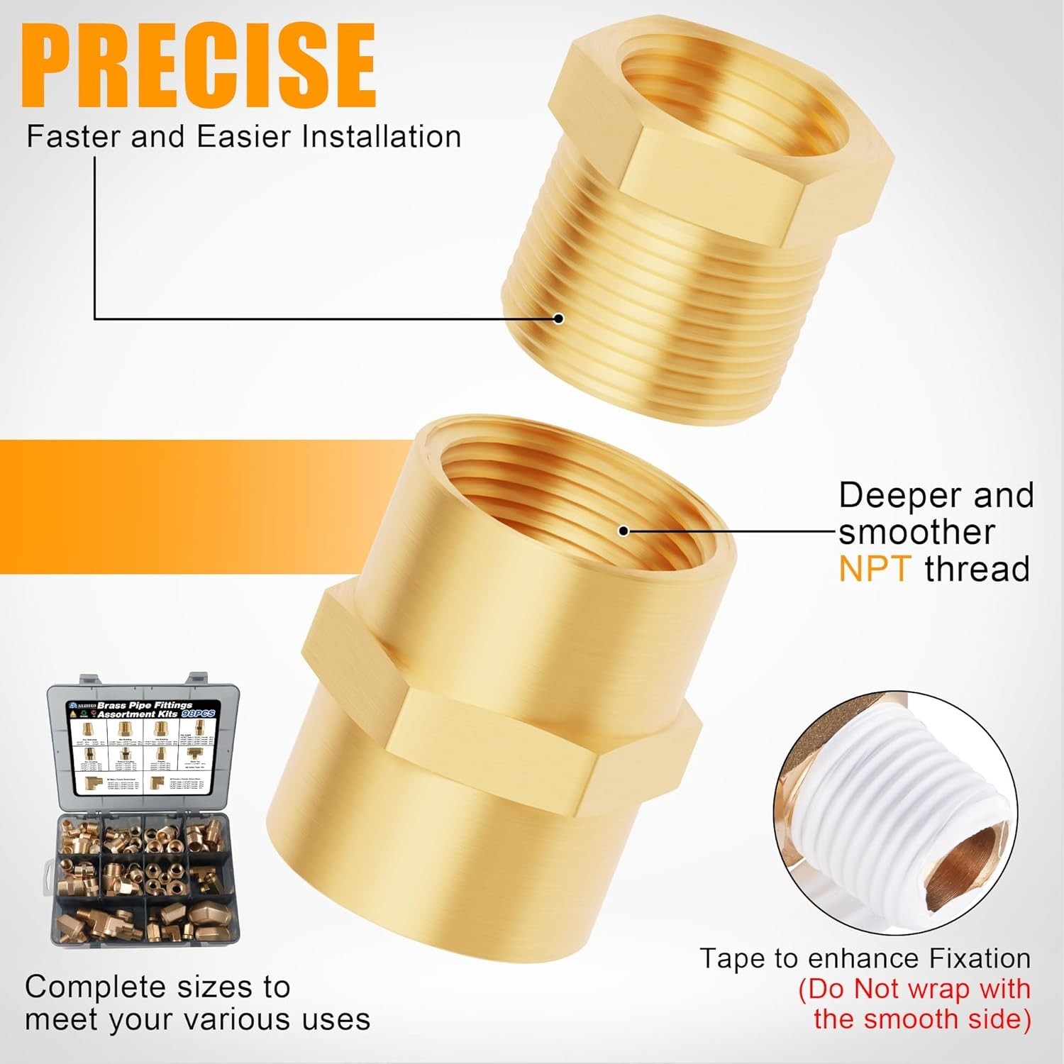 98PCS Brass Pipe Fittings Assortment Kit NPT Adapter,Reducer Bushing, Hex Nipple
