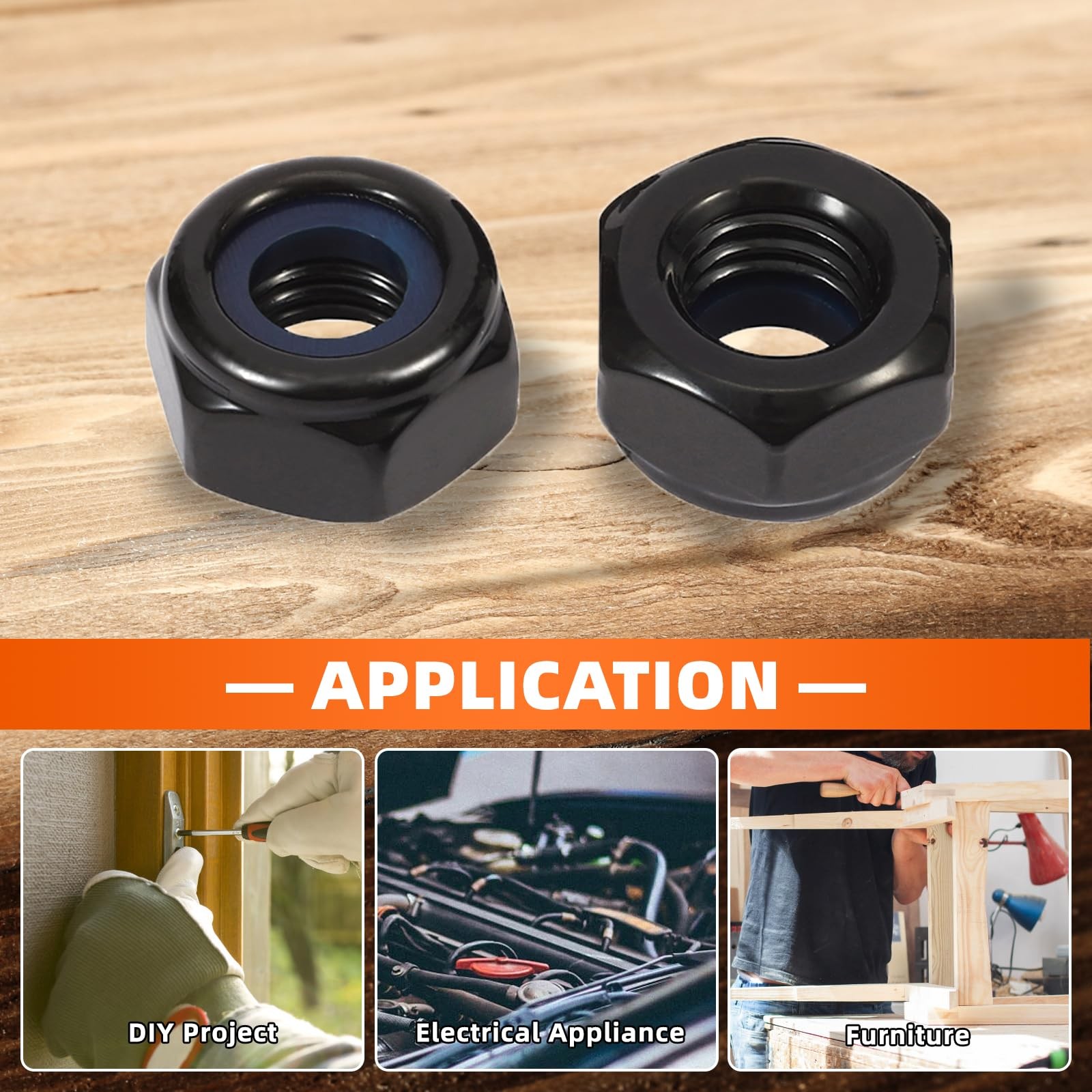 1/2-13 Nylon Insert Hex Lock Nuts Locknuts, 304 Stainless Steel 18-8, Black O…
