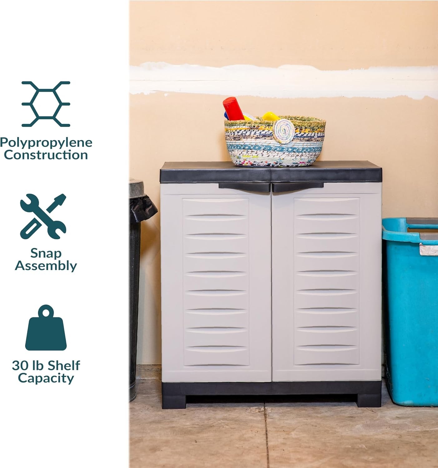 Basement – Gray, Office, Sunnydaze H Resin Garage Storage Cabinet – Garage