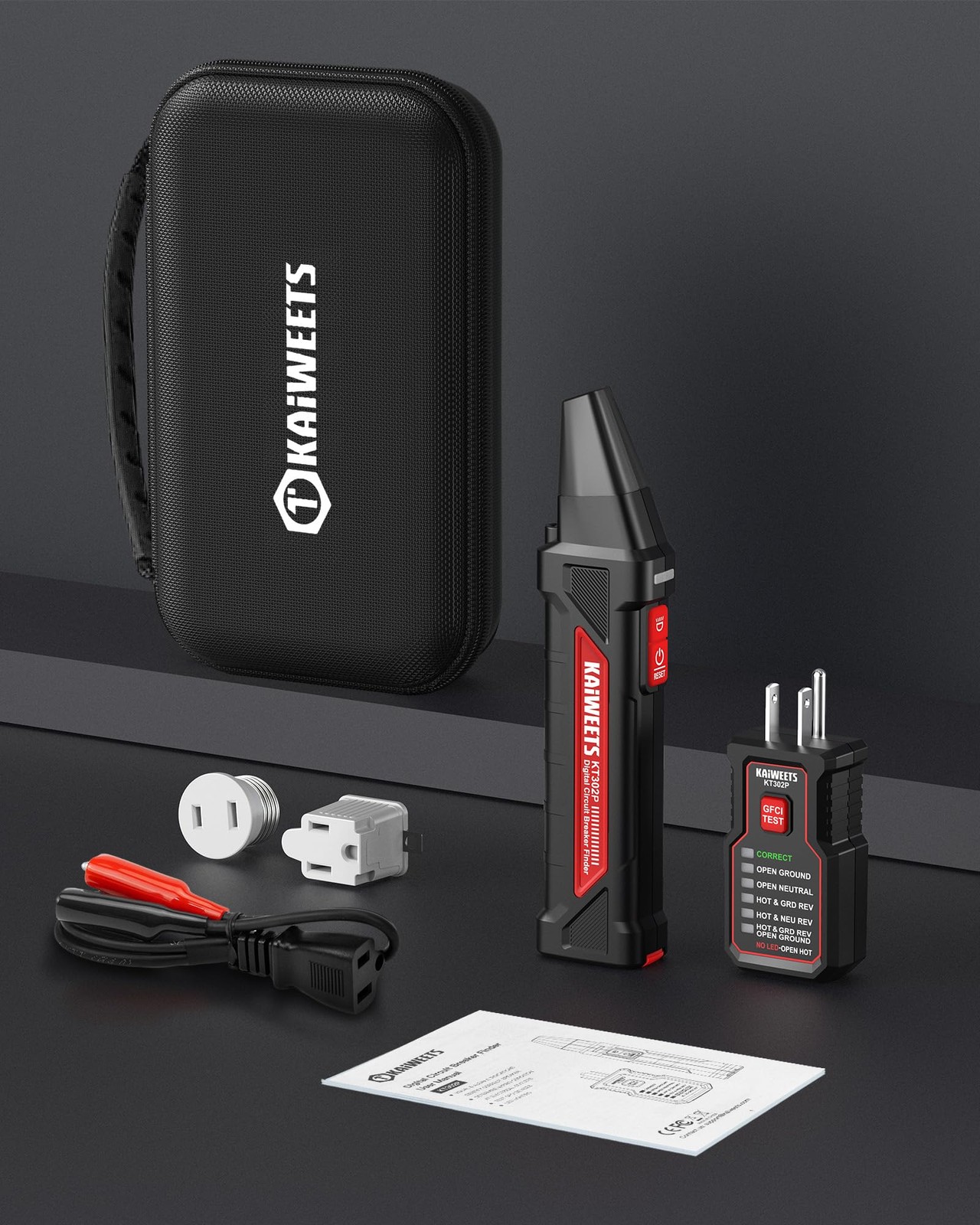 KAIWEETS Circuit Breaker Finder Tool Kit, GFCI Outlet Tester with Dual-Sided LED