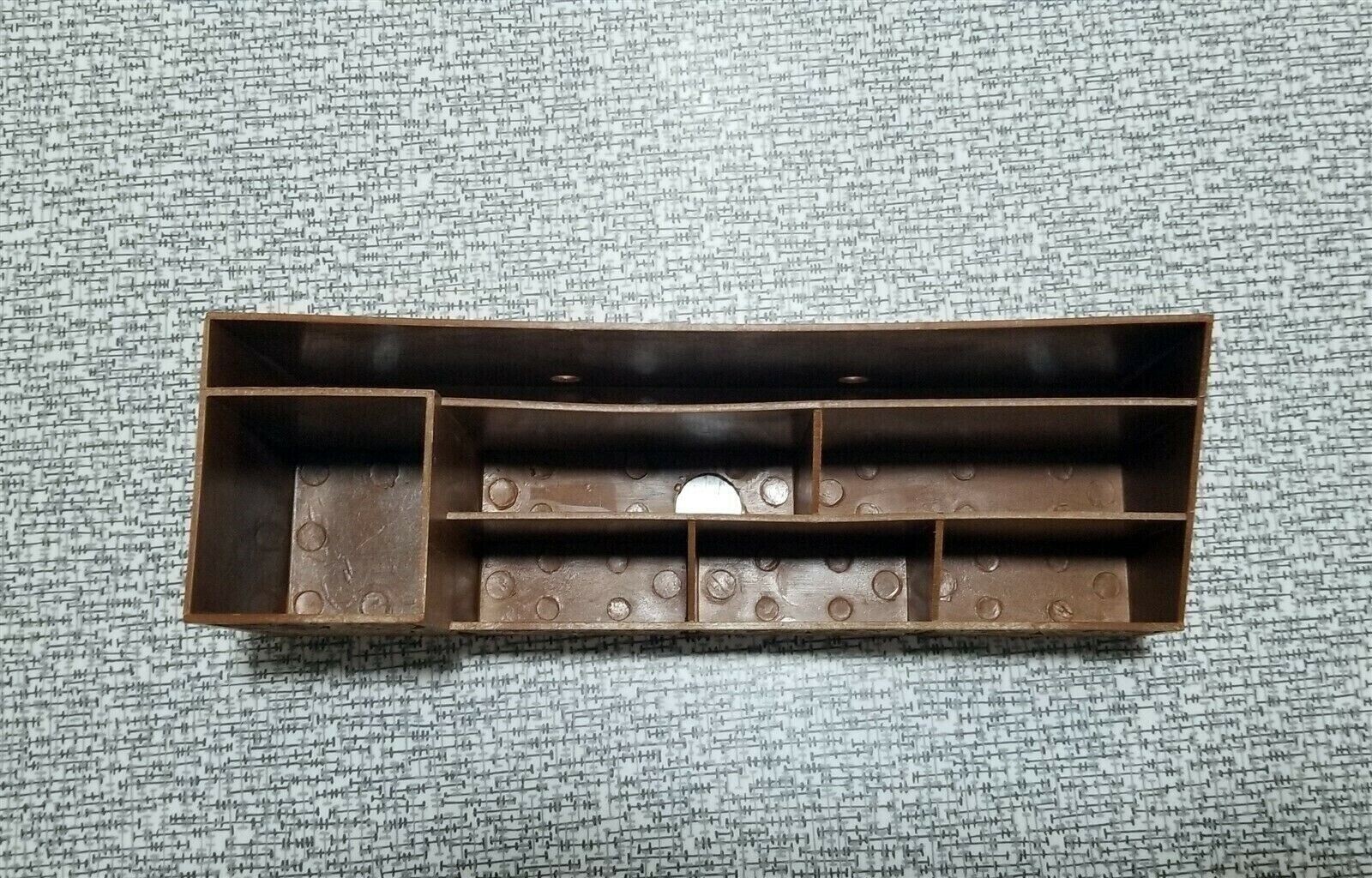 Vintage SMALL PLASTIC Desk ORGANIZER Caddie FAUX Carved WOOD Hong Kong