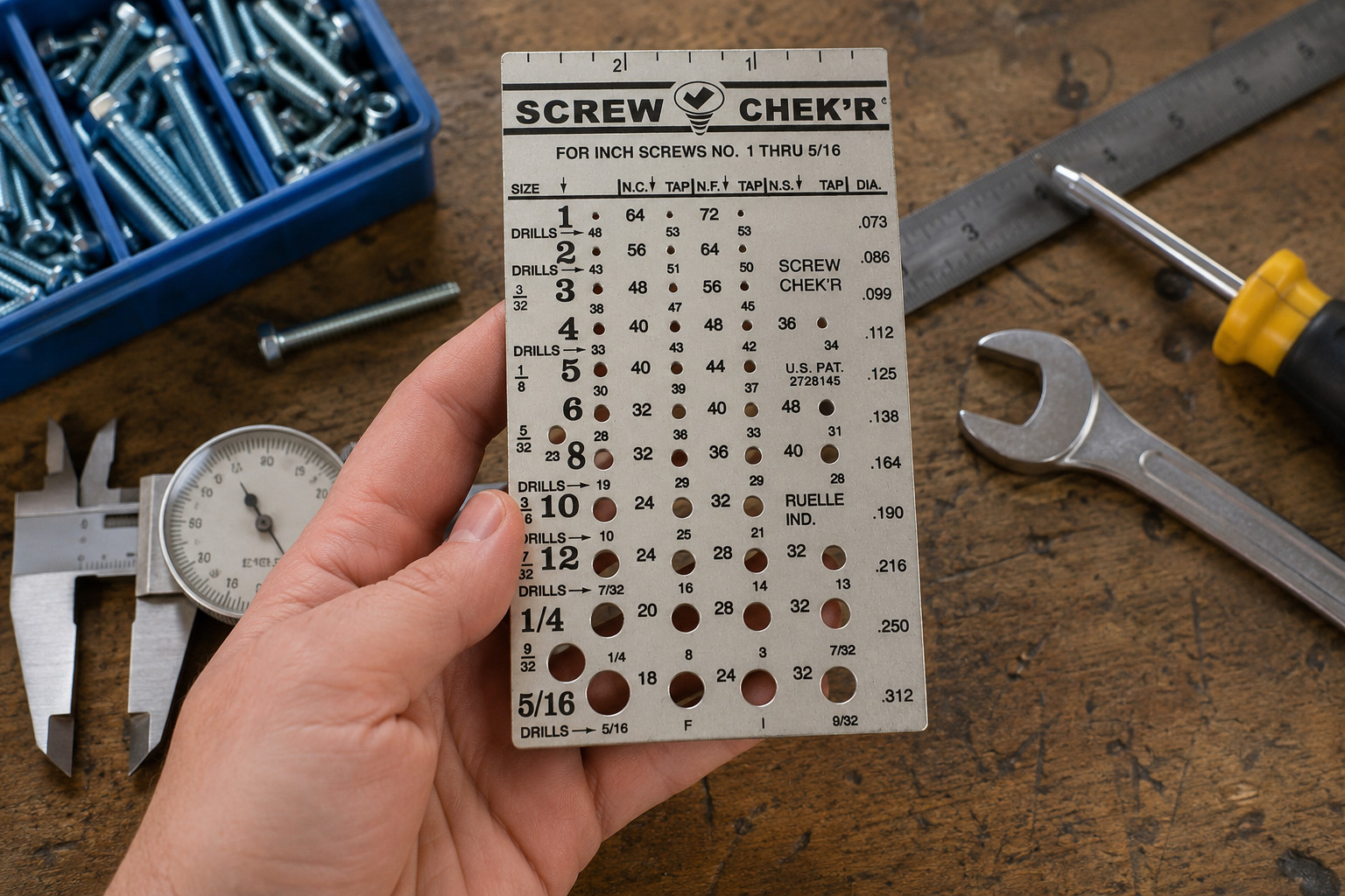 Value Collection Screw Checker Gage No.1 to 5/16 Thread Size Measuring Tool Stee