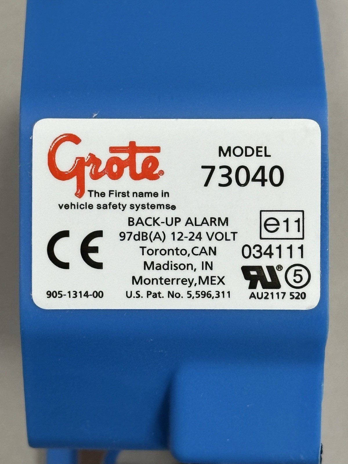 Grote 73040 Back Up Alarm, Self-Grounding, 97Db, Blue