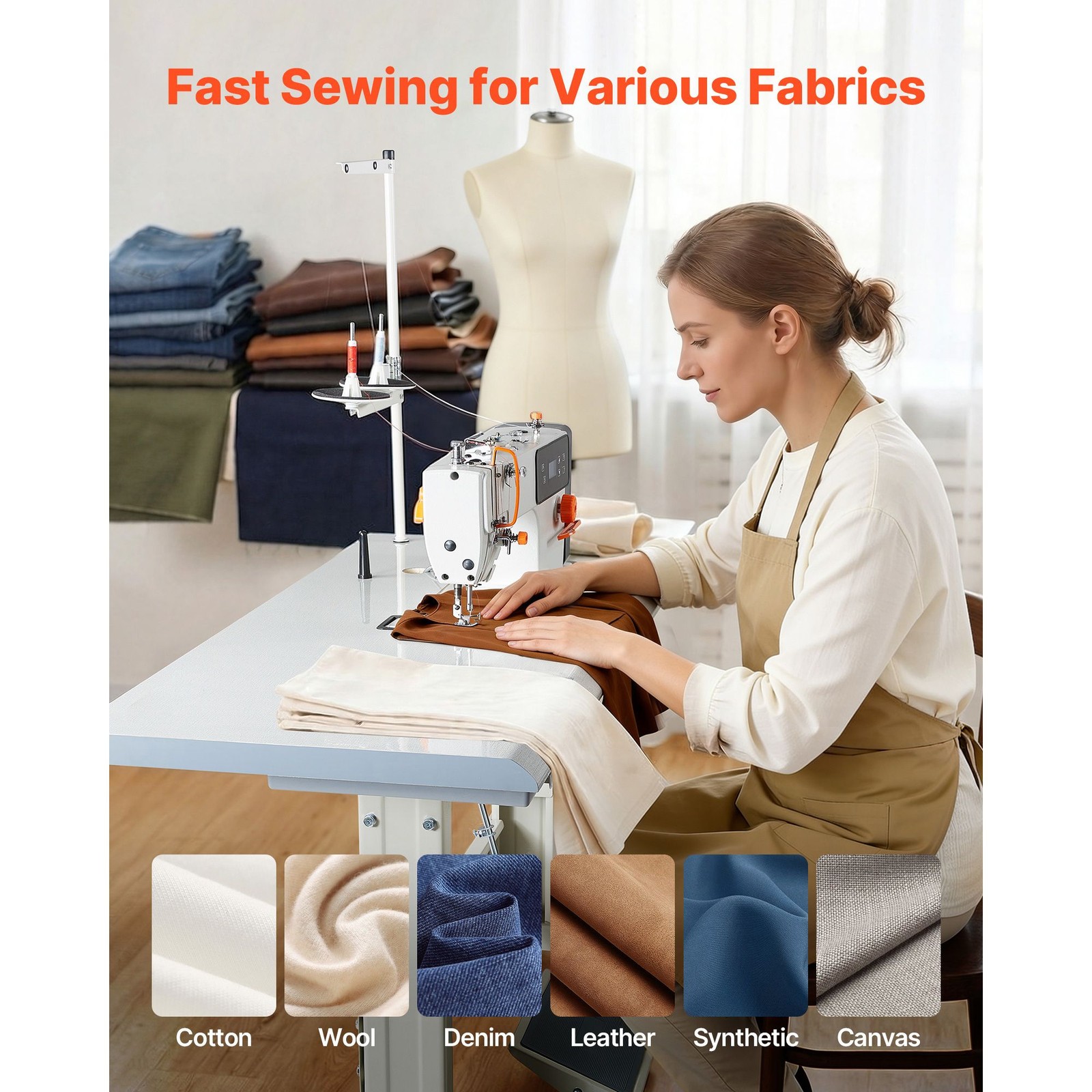 Industrial Sewing Machine, 550W Lockstitch Sewing Machine Set