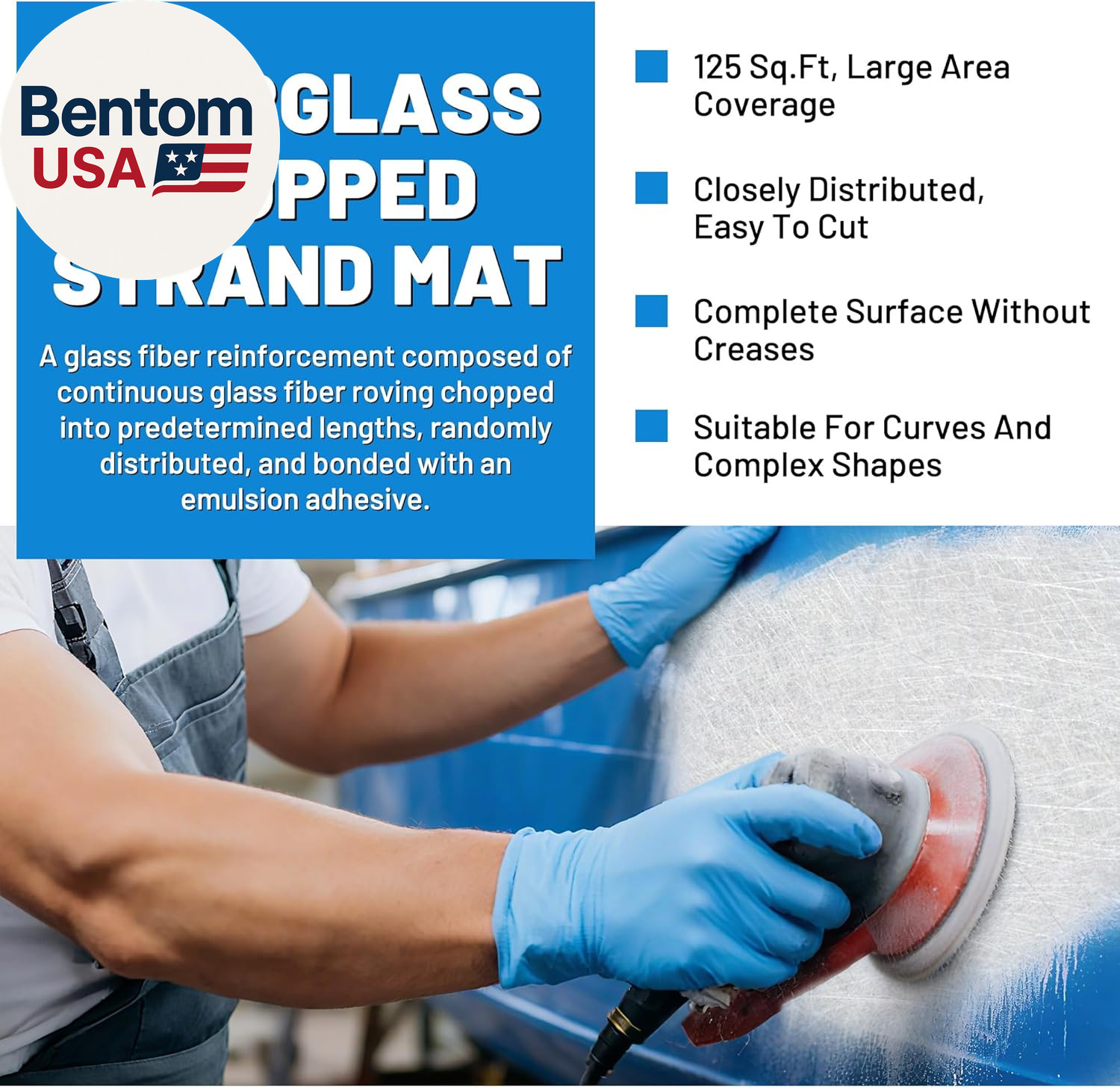 Fiberglass Mat 50 in X 30 Ft, 125 Sq. Ft Fiberglass Chopped Strand Mat Resin & E