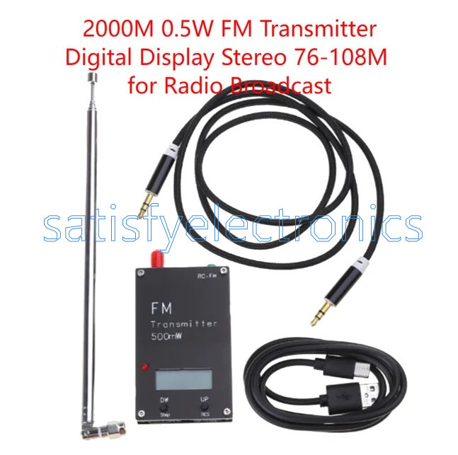 2000M 500mW FM Transmitter Frequency LCD Display Stereo 76-108MHz for FM Radio