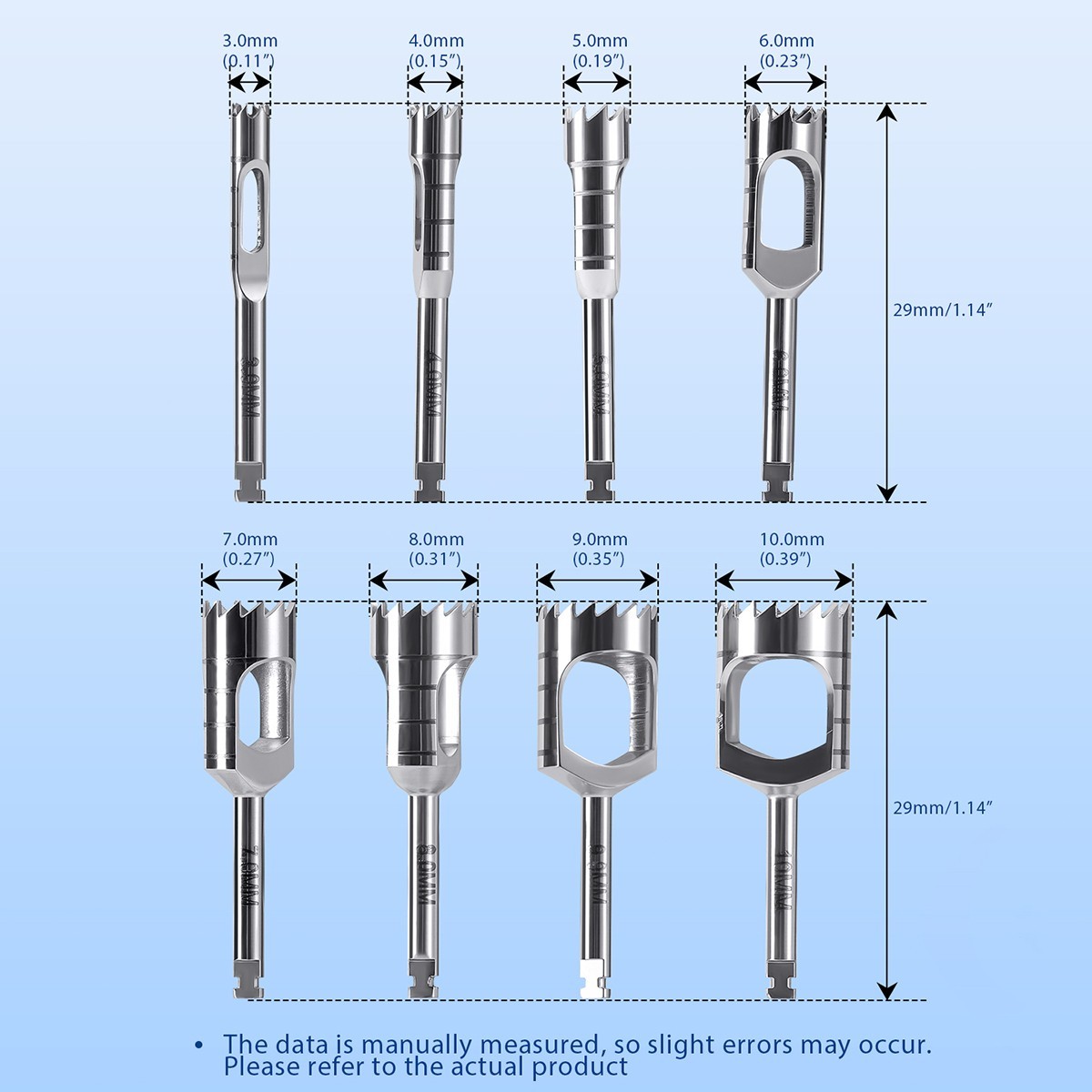 8PCS Dental Trephine Drills Kit Surgery Bur holder Bur Holder AZDENT