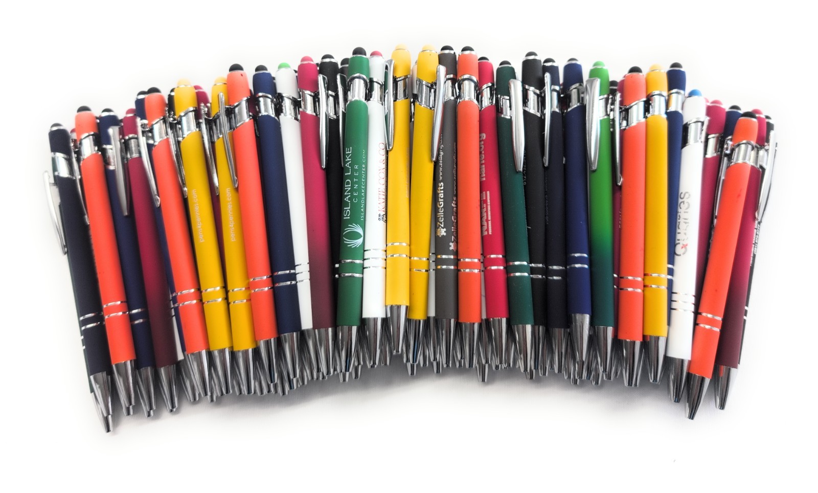 100 Misprint METAL Pens – Soft Touch Stylus Click Pen Lot Mixed Colors & Inks