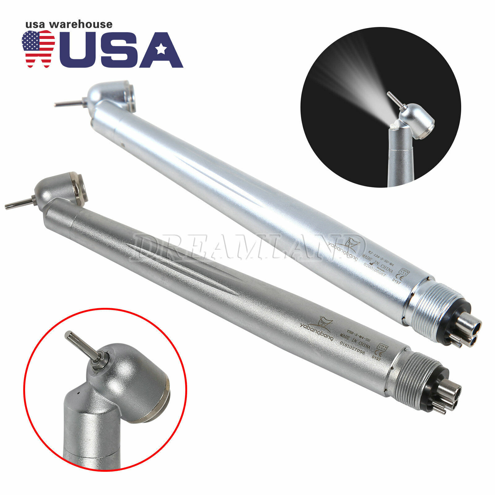 NO-LED/LED 45 Degree Surgical High Speed Handpiece Push Button 4Holes Dental
