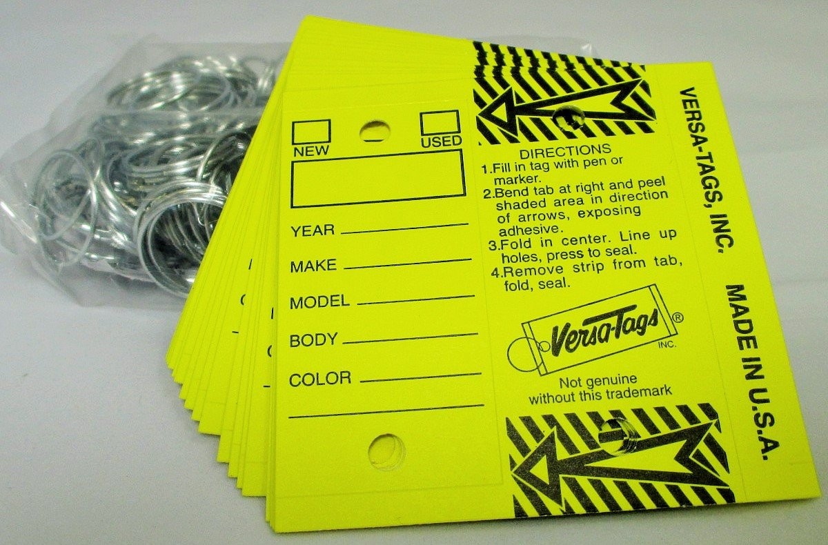 1 Box 250 Tags Genuine VersaTag Yellow Key Tags Chrome Plated Steel Rings