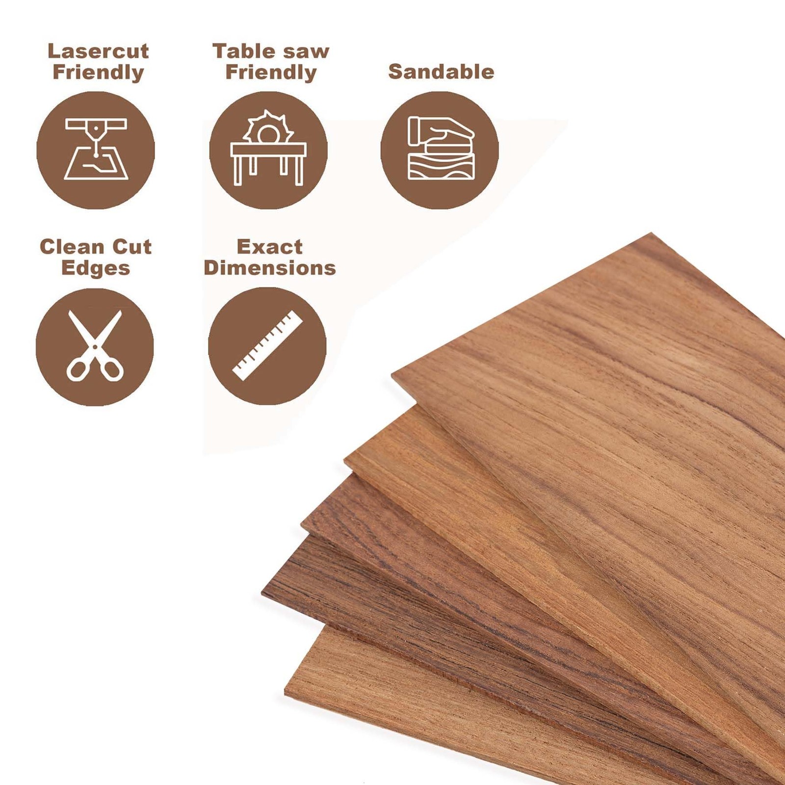 Teak Wood Sheets 1/8 inch Thick, 4×8 Solid Panel 8×4 inches, Dark Brown