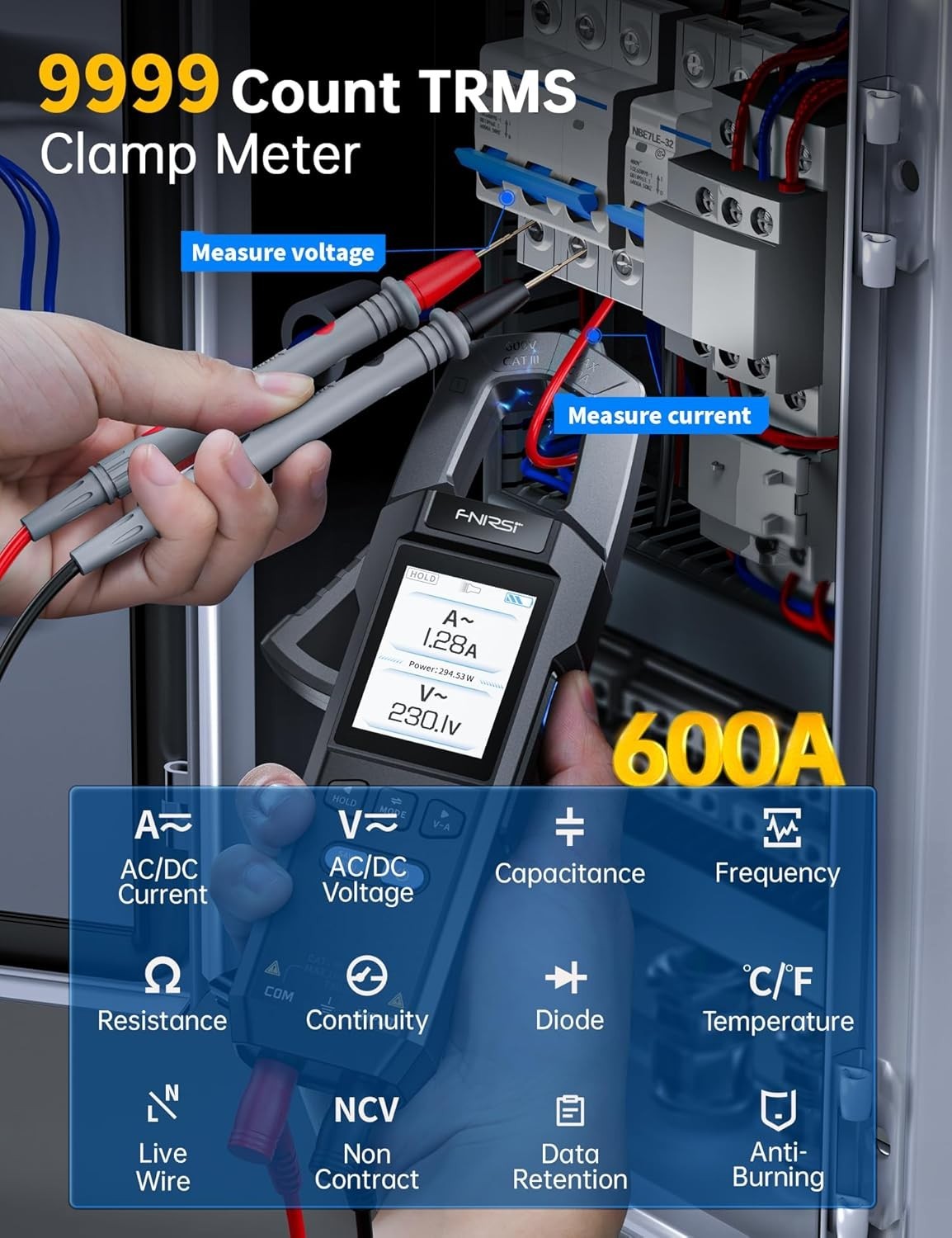 Digital Clamp Meter Multimeter TRMS AC/DC Voltage Current NCV 600A