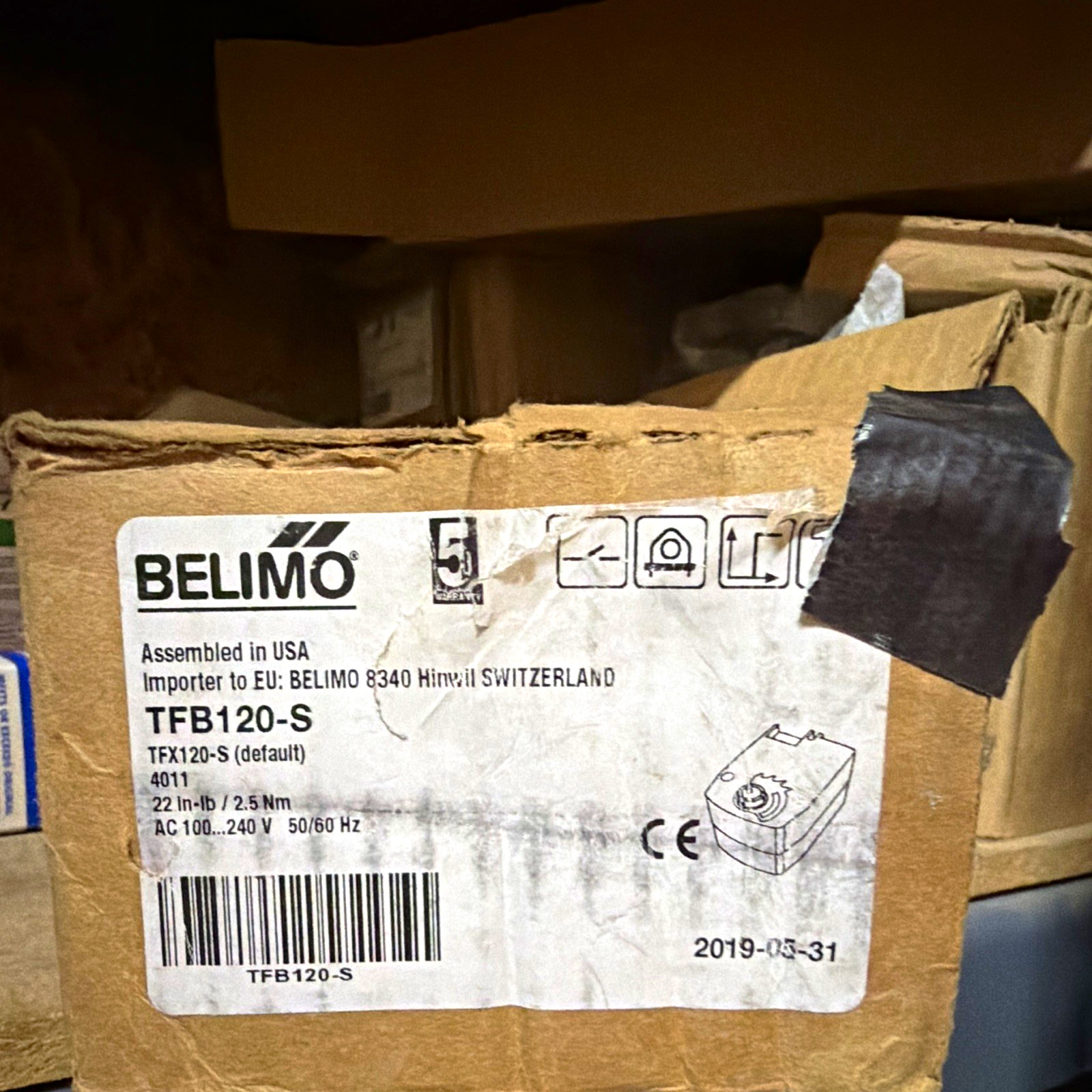 Belimo TFB120-S HVAC Damper Actuator, Corded Electric, AC 100-240V 2.5Nm