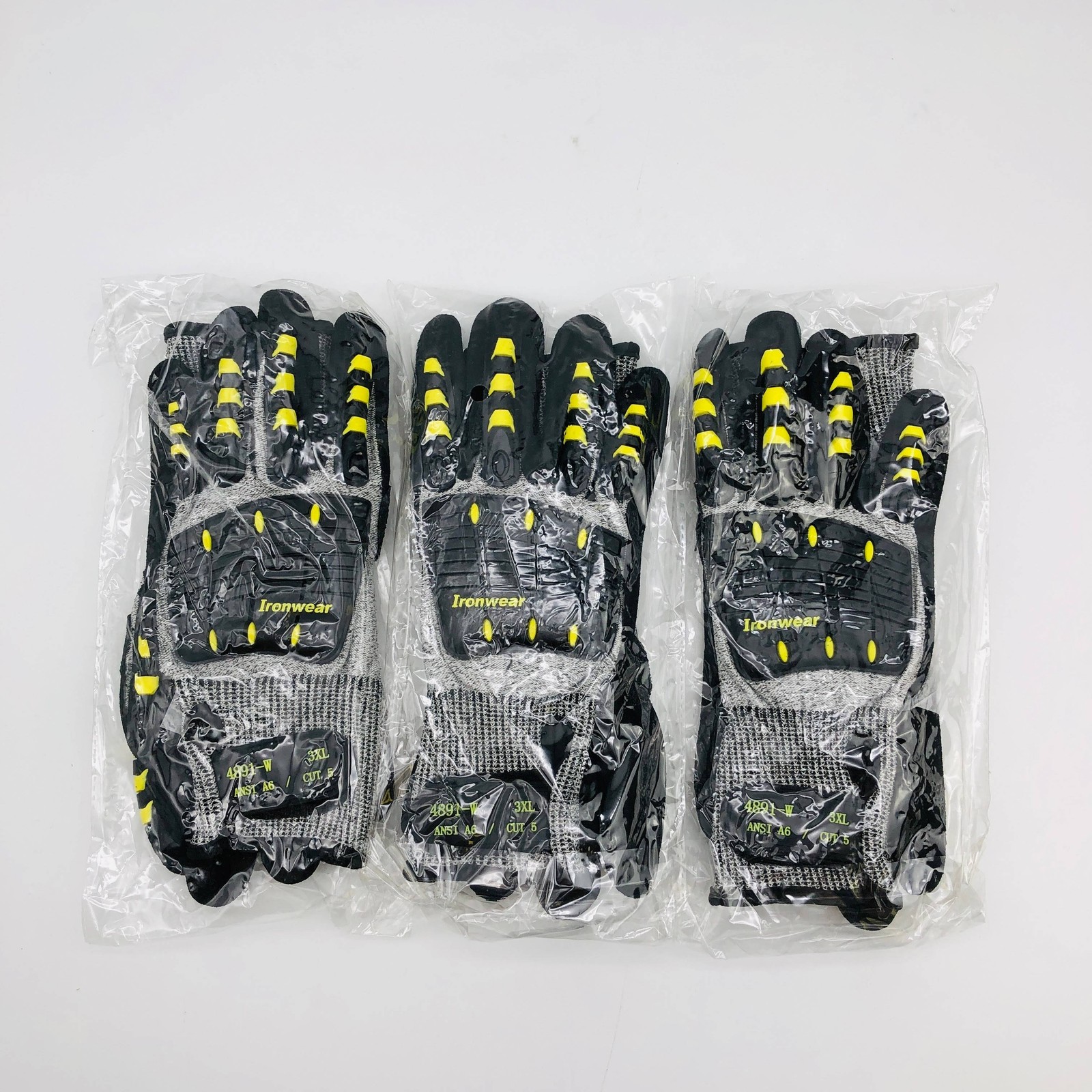 Ironwear 4891-W Work Gloves Size 3XL Cut Resistant A4 Extra Wide TPR 3 Pairs