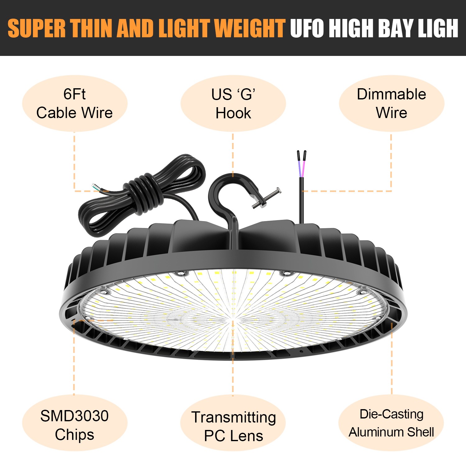 4PACK 240W UFO LED High Bay Light Garage Warehouse Commercial Lighting Dimmable
