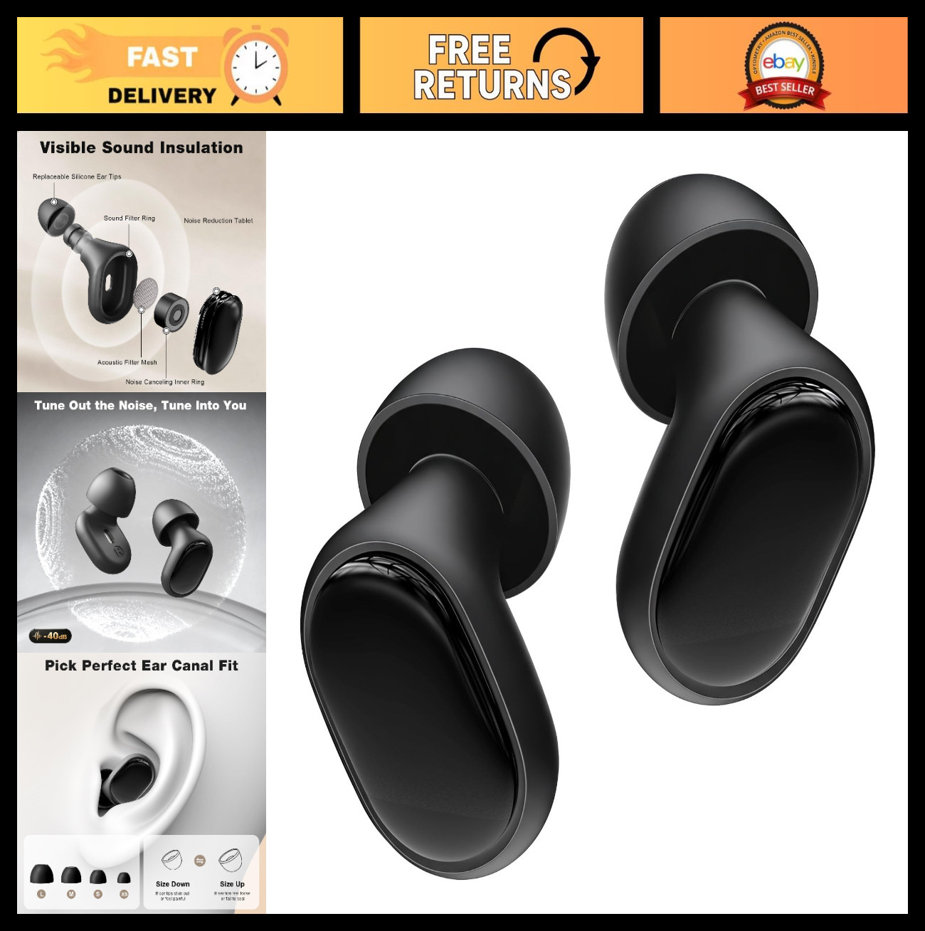 Ultimate Noise Cancelling Ear Plugs – 40dB SNR, Reusable Silicone, Custom Fit fo