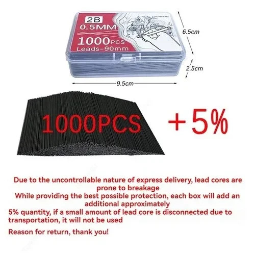 1000/250PCS Mechanical Pencil Lead Refills HB 0.5/0.7/0.9/1.3/2.0mm Office Schoo