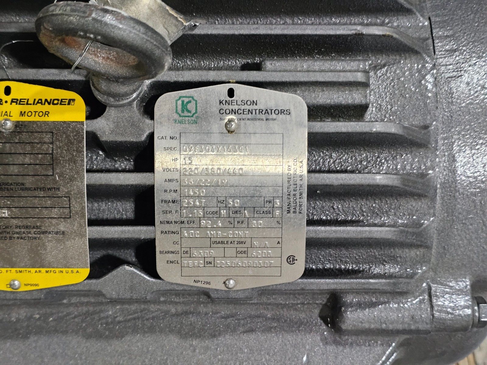 Baldor Reliance Knelson 1.5 HP Motor 09F303X16301 1450RPM 220/380/440V 50Hz