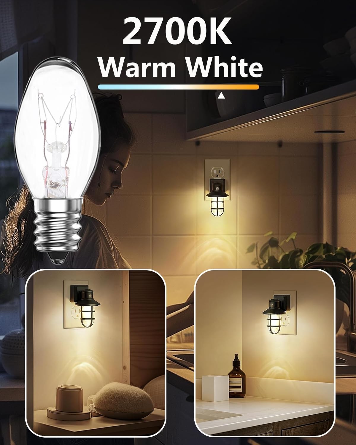 15-Pack Night Light Bulbs 7 Watt, 120V E12 C7 Small Light Bulb for Plug-in Hi