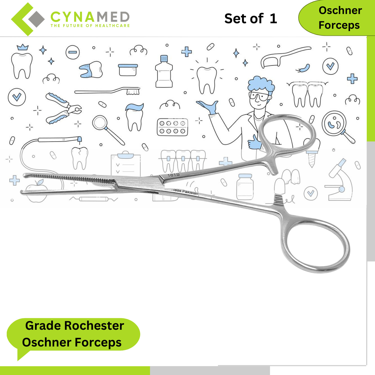 Cynamed Stainless Steel OR Grade Rochester Oschner Forceps with Full Serrations