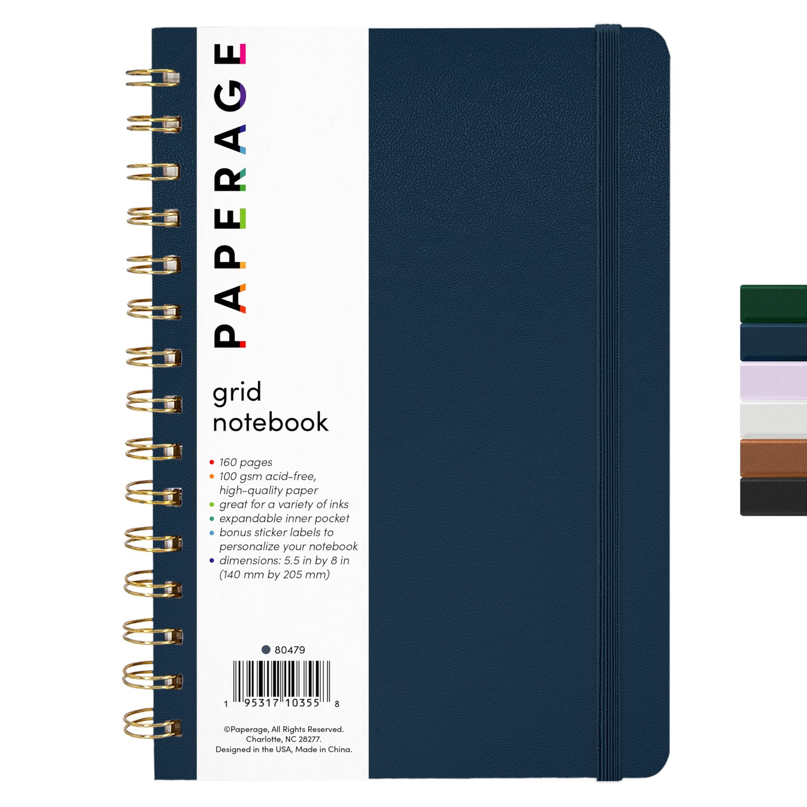 PAPERAGE Graph Paper Spiral Notebook & Journal, (Navy), 160 Pack of 1, Navy