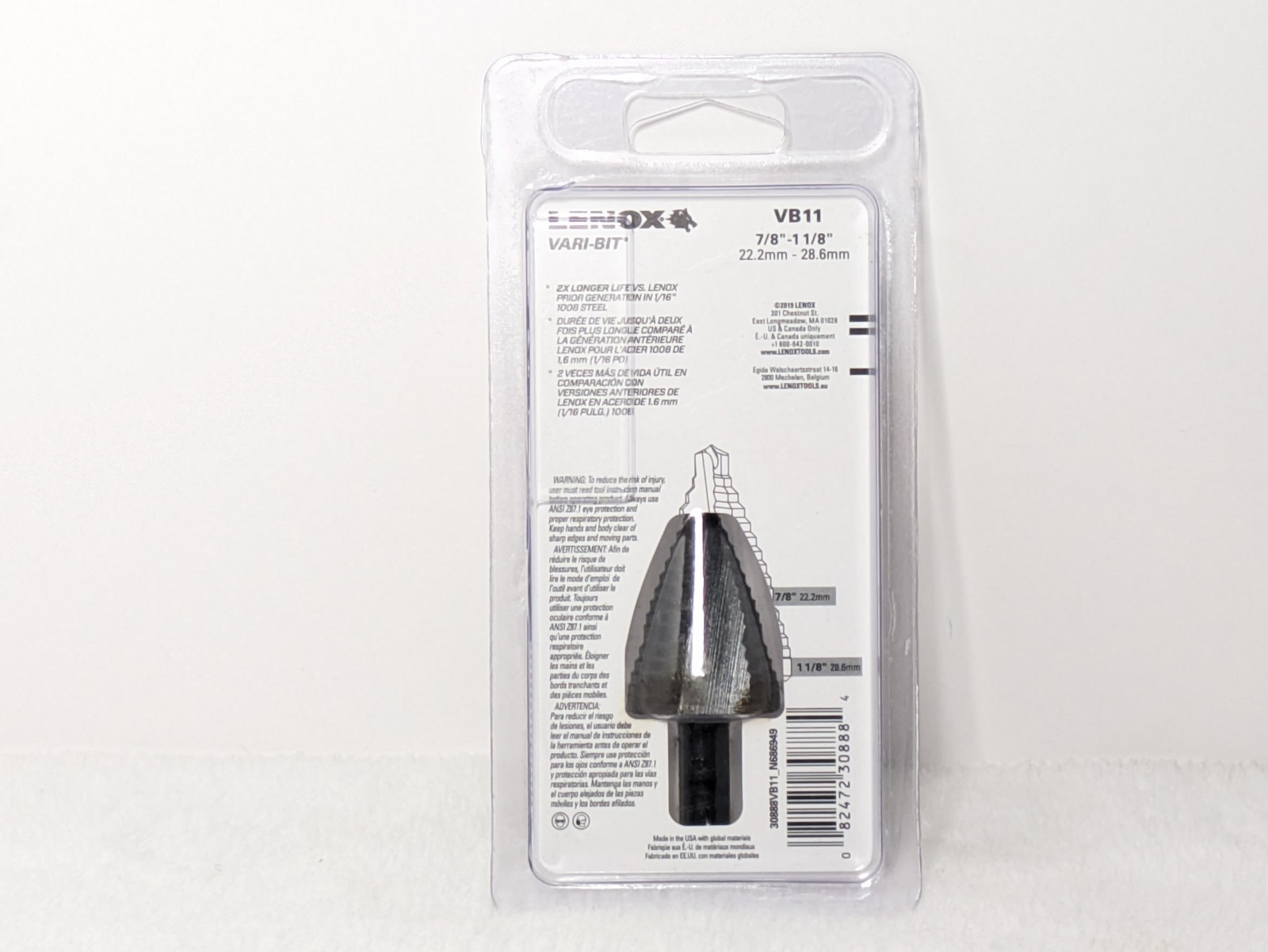 Lenox Vari-bit Step Drill Bit 7/8″- 11/8″ 2 Hole Size #30888VB11* New(Sealed)