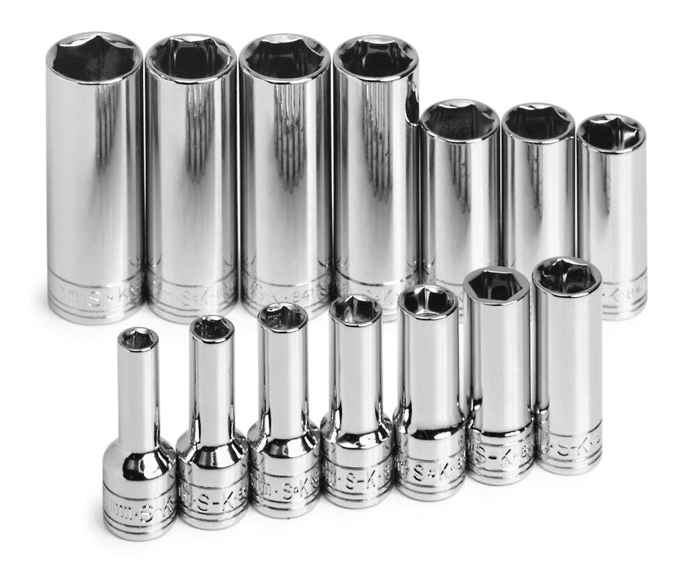 SK Tools 14 Piece 3/8″ Drive 6 Point Deep Metric Chrome Socket Set (1854)