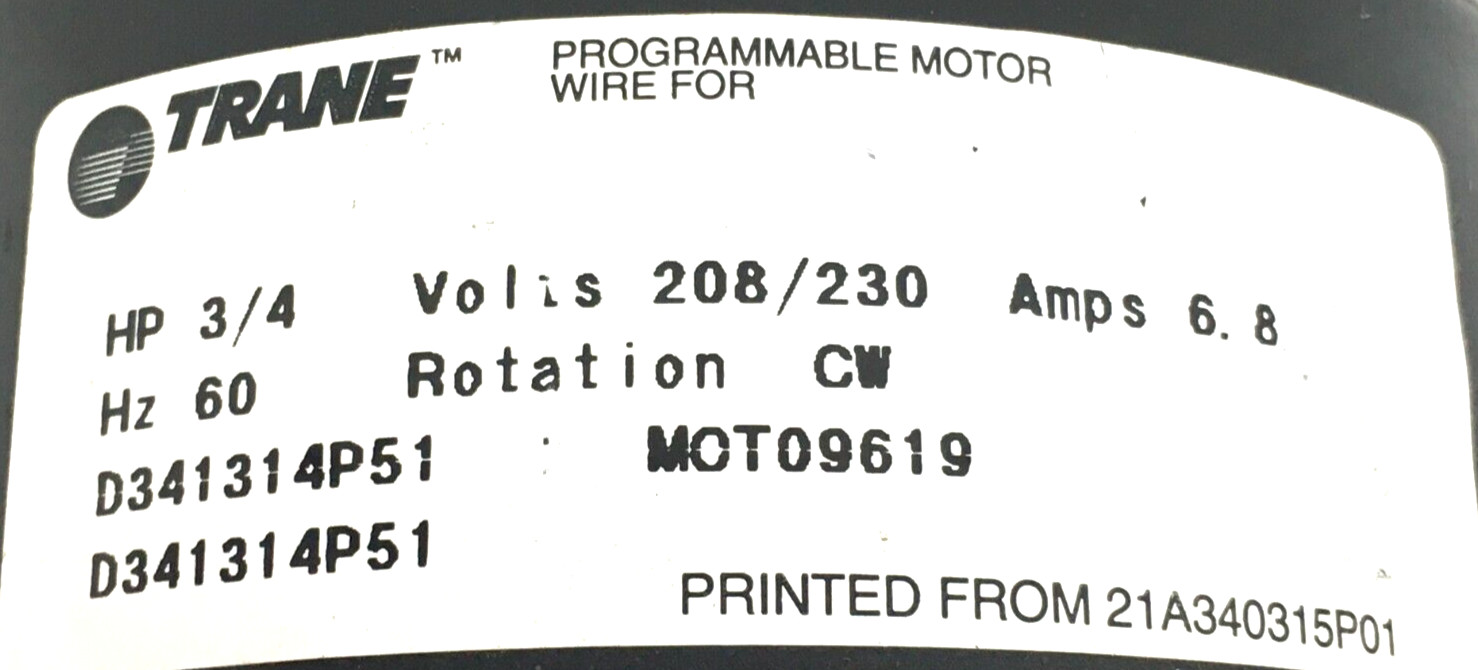GE Module DG02 only 3/4 HP TRANE D341314P51 MOT09619 Rot CW LE 230V used #Z839