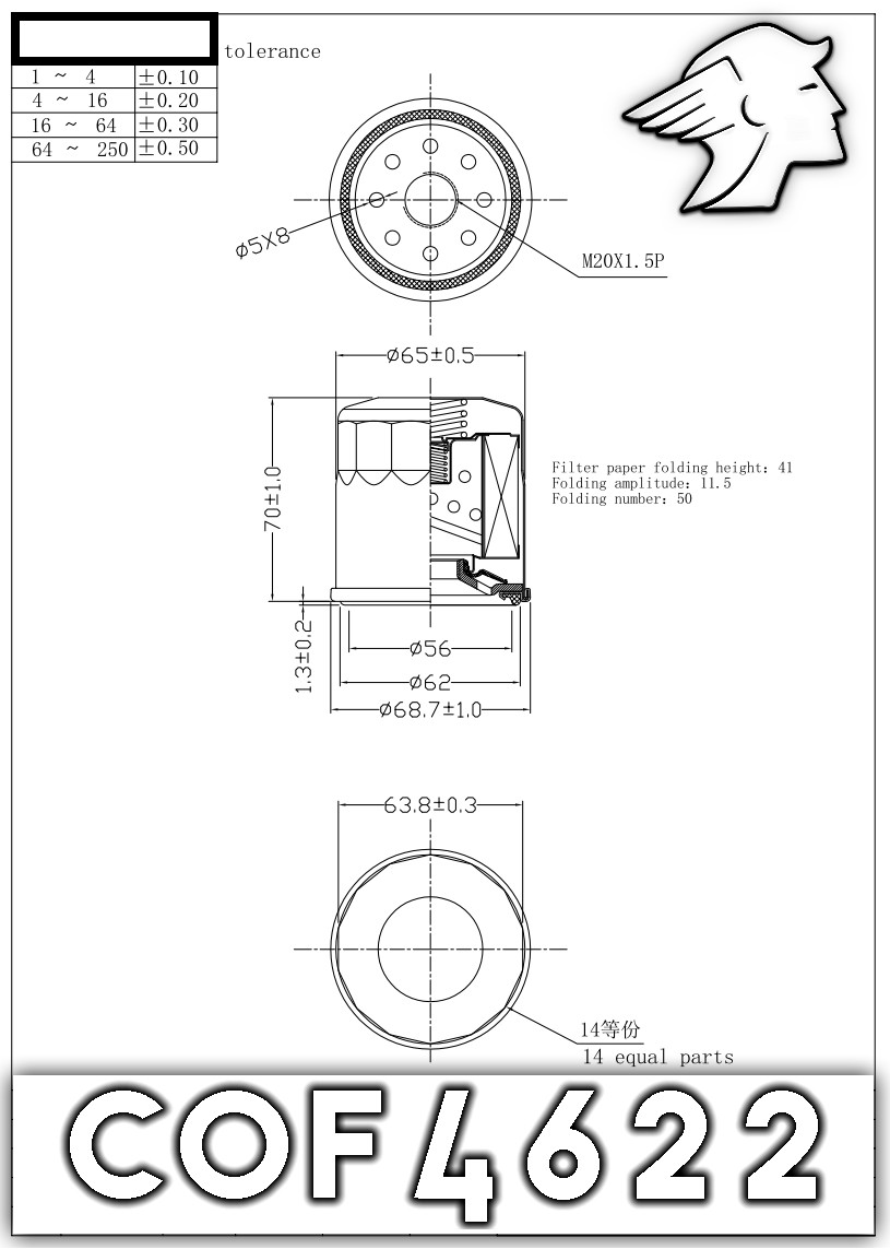 Costa Oil COF2200/COF4622 Fits: PH6607, PH2876 51365 L14612 V4622 1365 B1400 LF1
