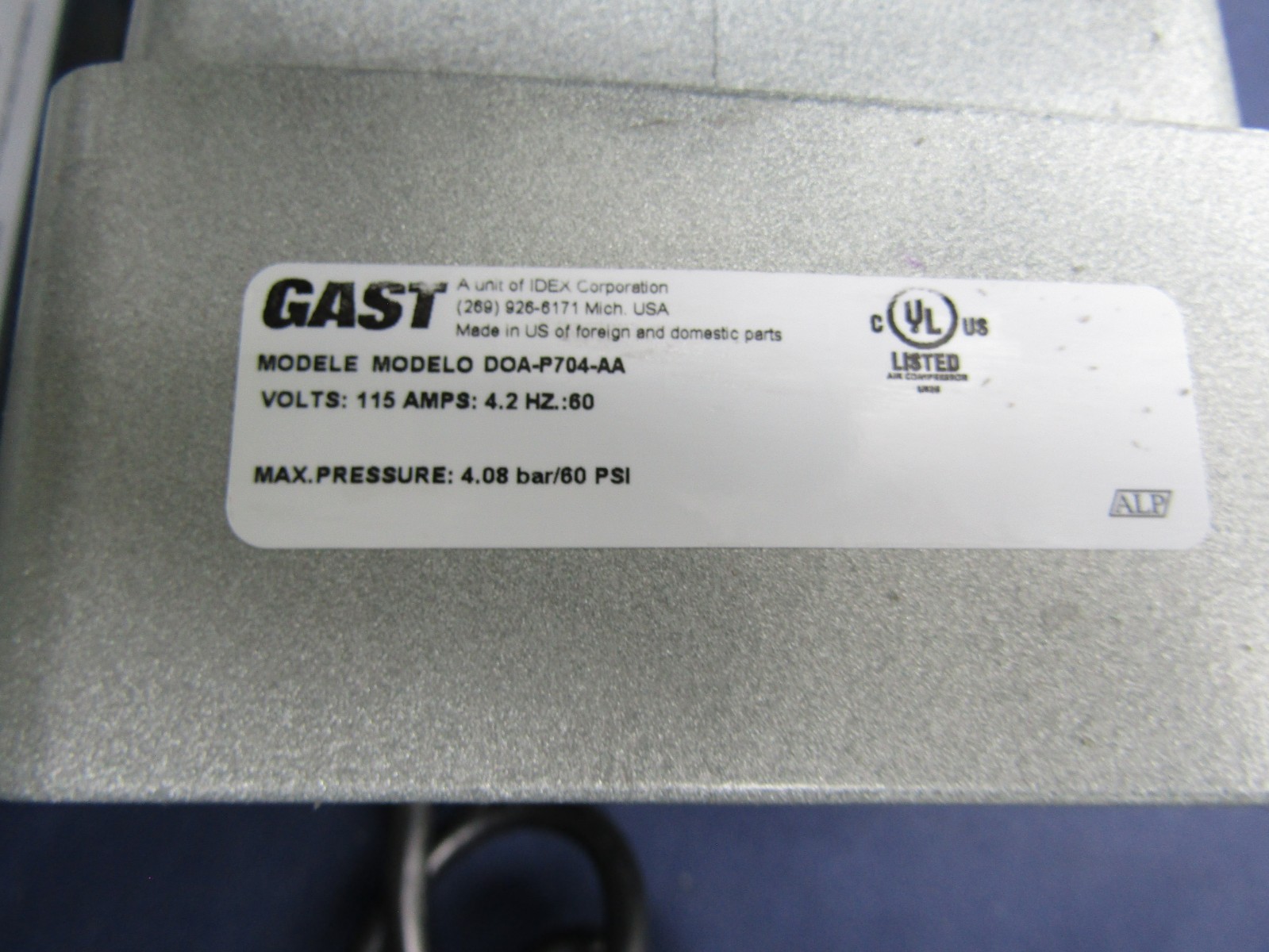 Gast Model No DOA-P704-AA Compressor/Vacuum Pump with WARRANTY 4 available