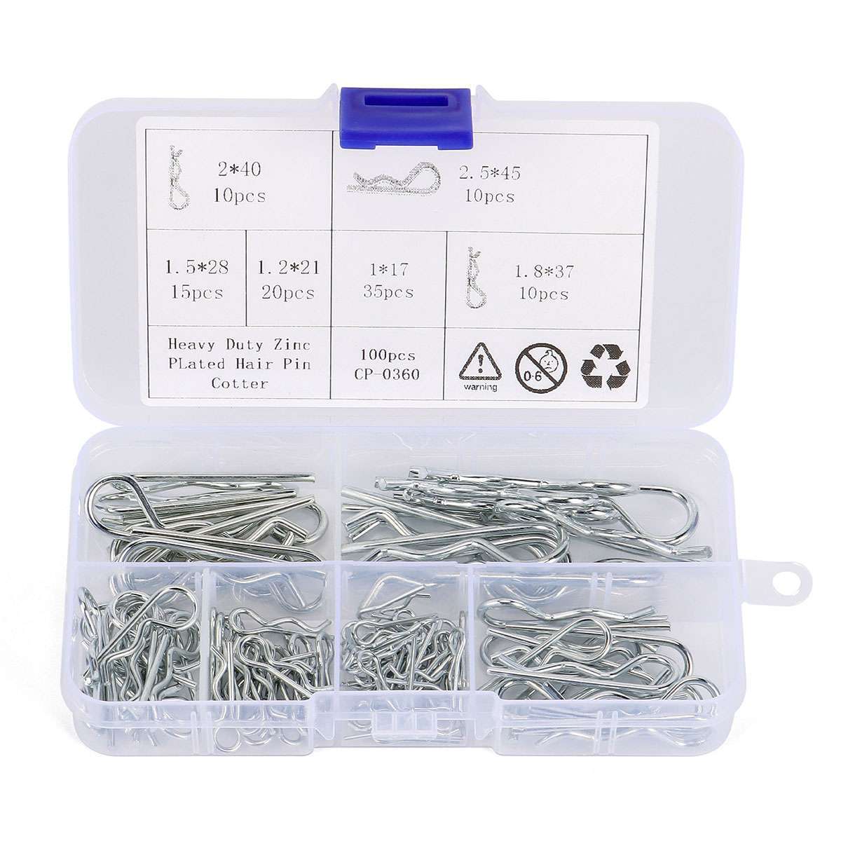 100 Pcs Cotter Pins Assortment Kit Hitch Pin Clip Locking R Hairpin Mower Deck