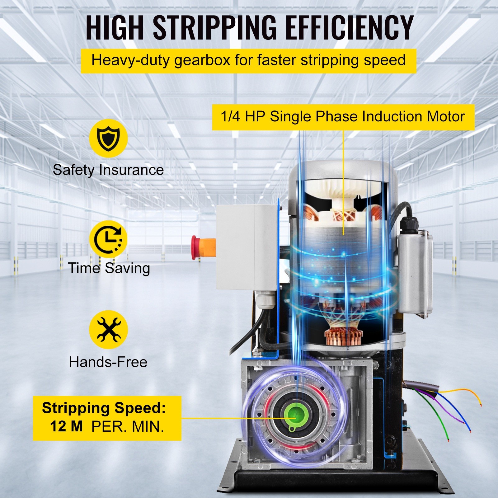 Powered Electric Wire Stripping Machine 15M/MIN 370W 10 Blades Comercial Wire