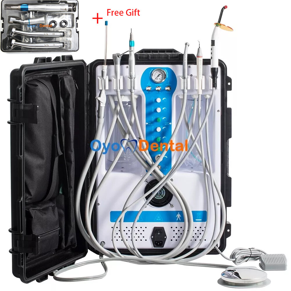 Greeloy Portable Dental Unit with Air Compressor +Curing Light +Scaler Handpiece